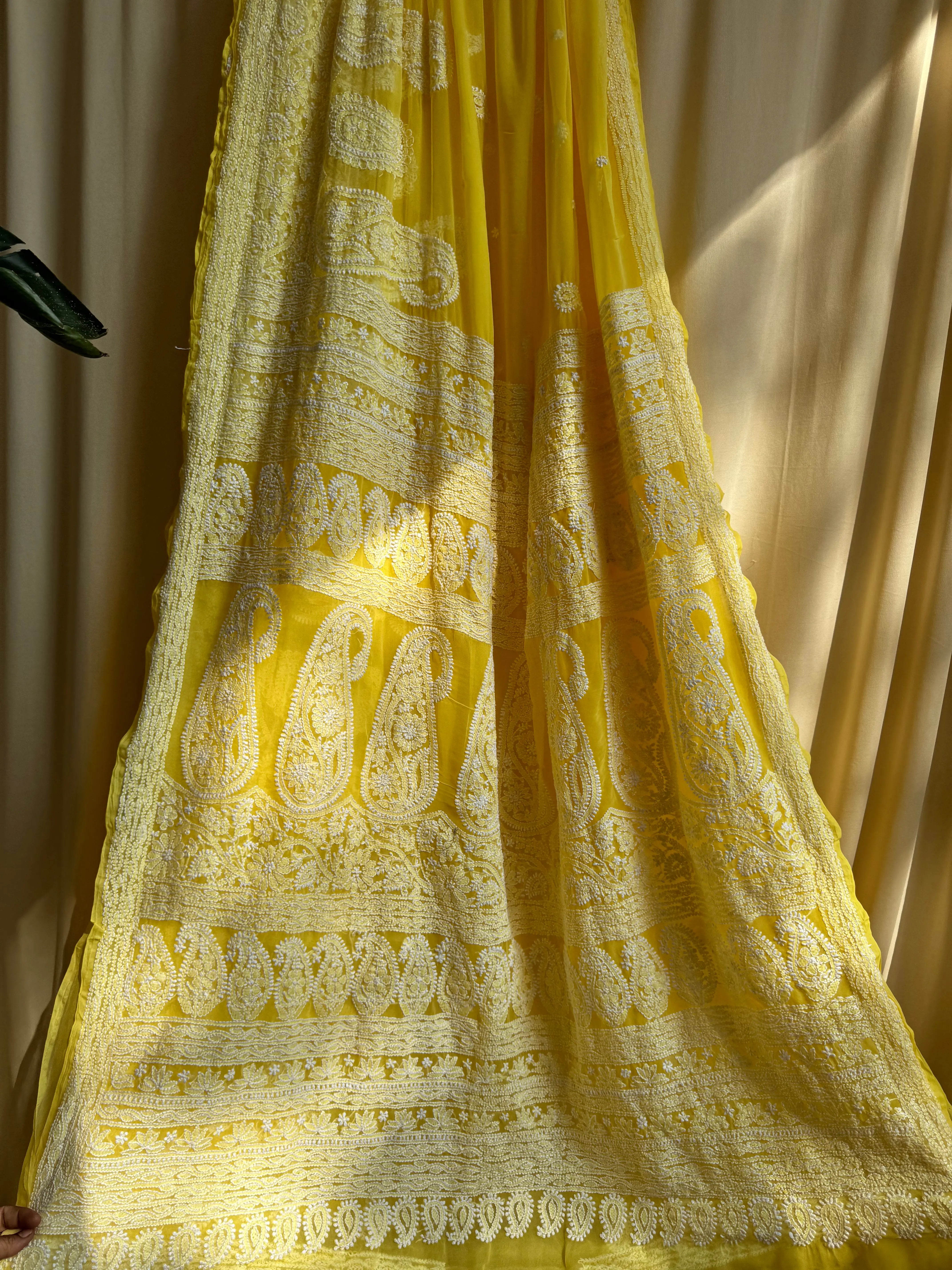 Georgette Chikankari saree in Yellow ARIAA CHIKANKARI 