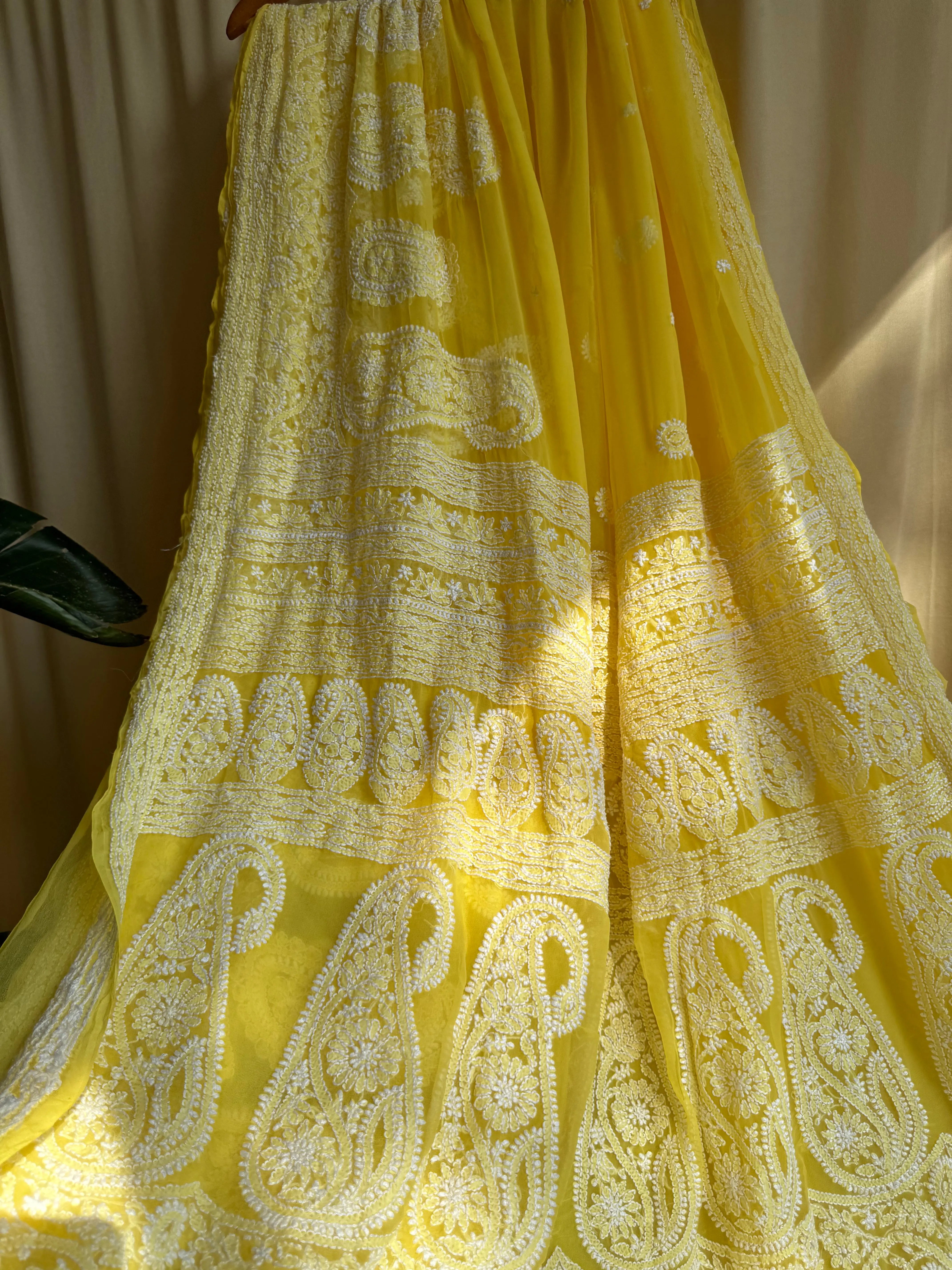 Georgette Chikankari saree in Yellow ARIAA CHIKANKARI 