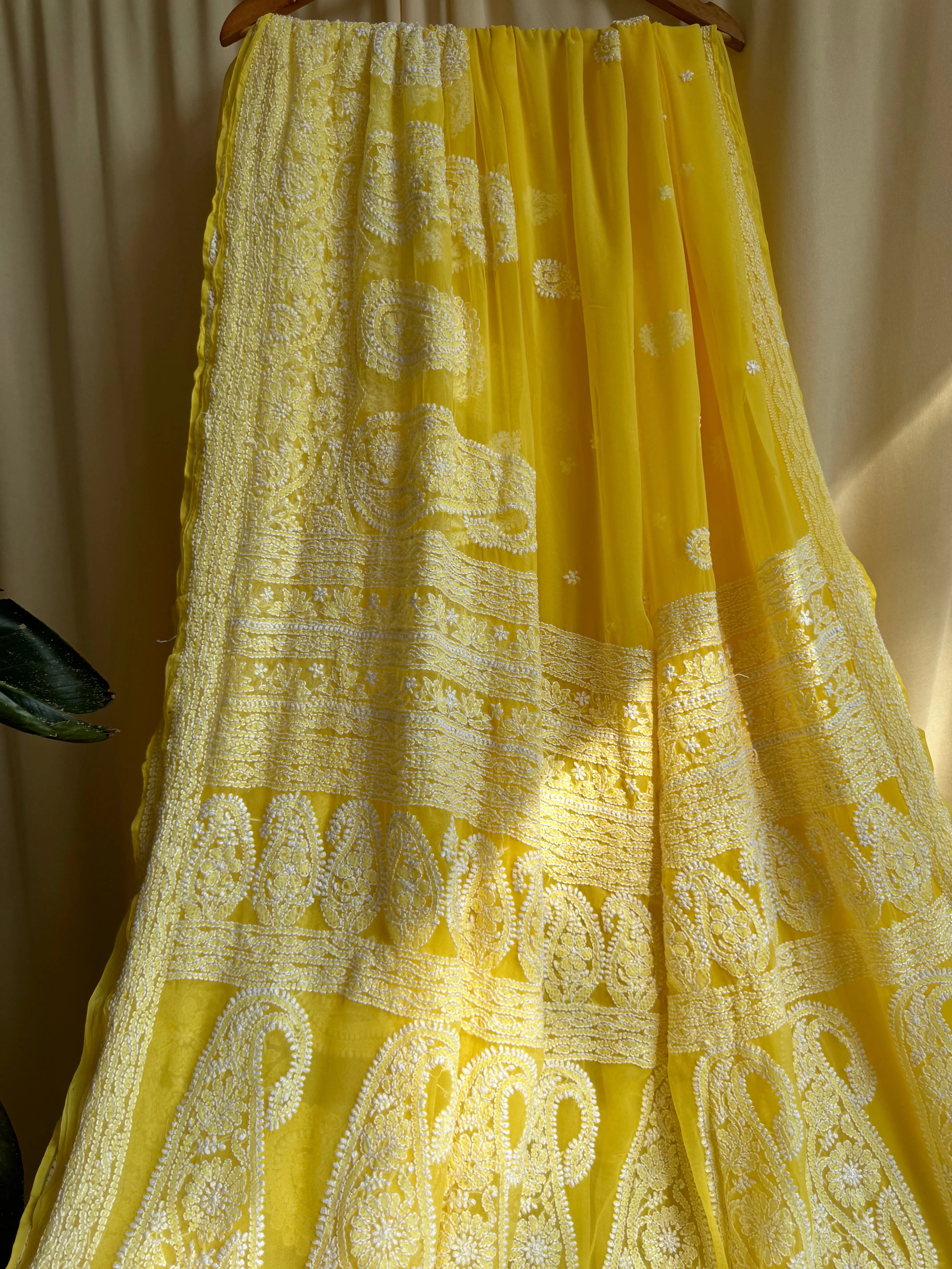 Georgette Chikankari saree in Yellow ARIAA CHIKANKARI 