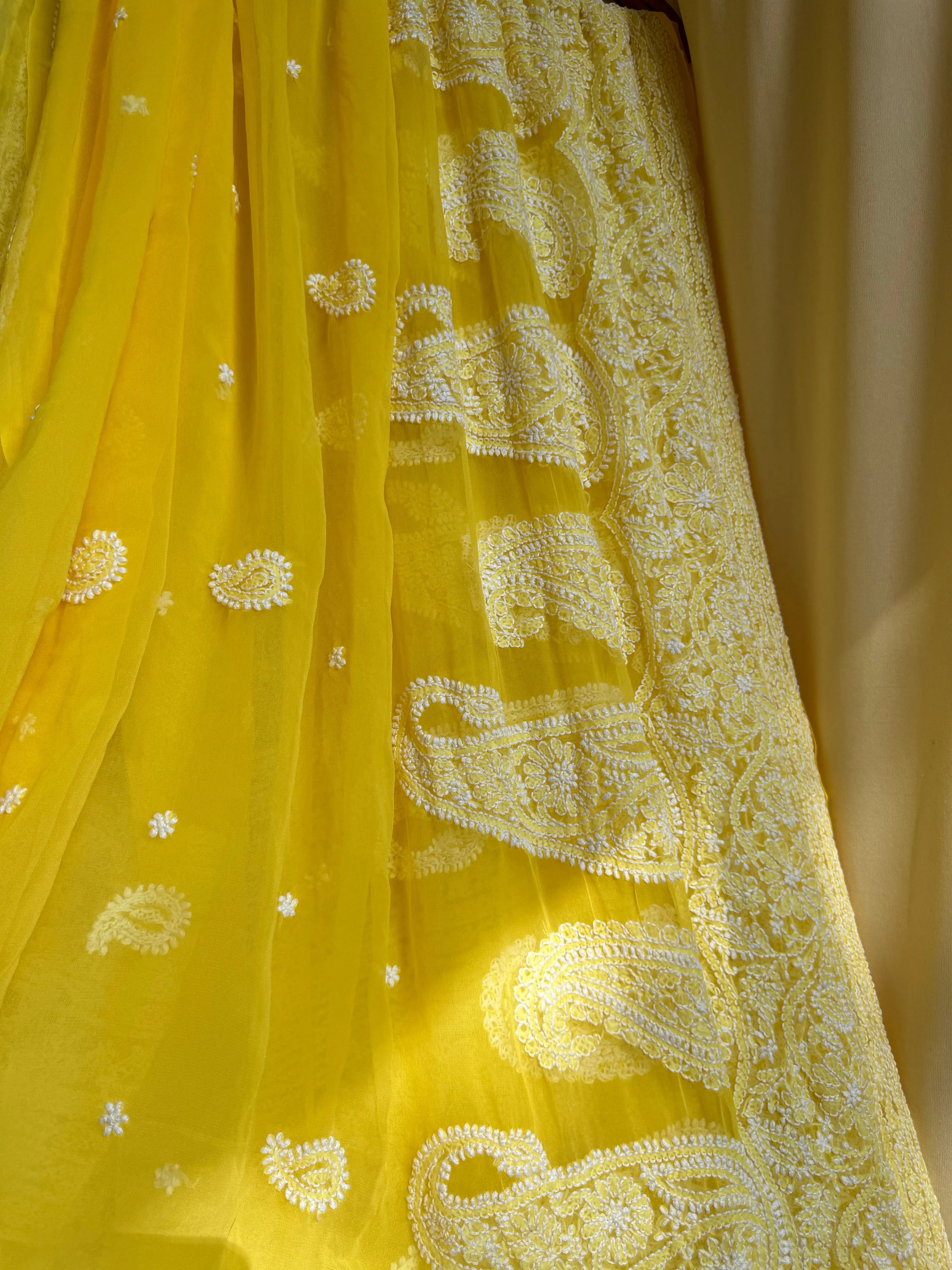 Georgette Chikankari saree in Yellow ARIAA CHIKANKARI 