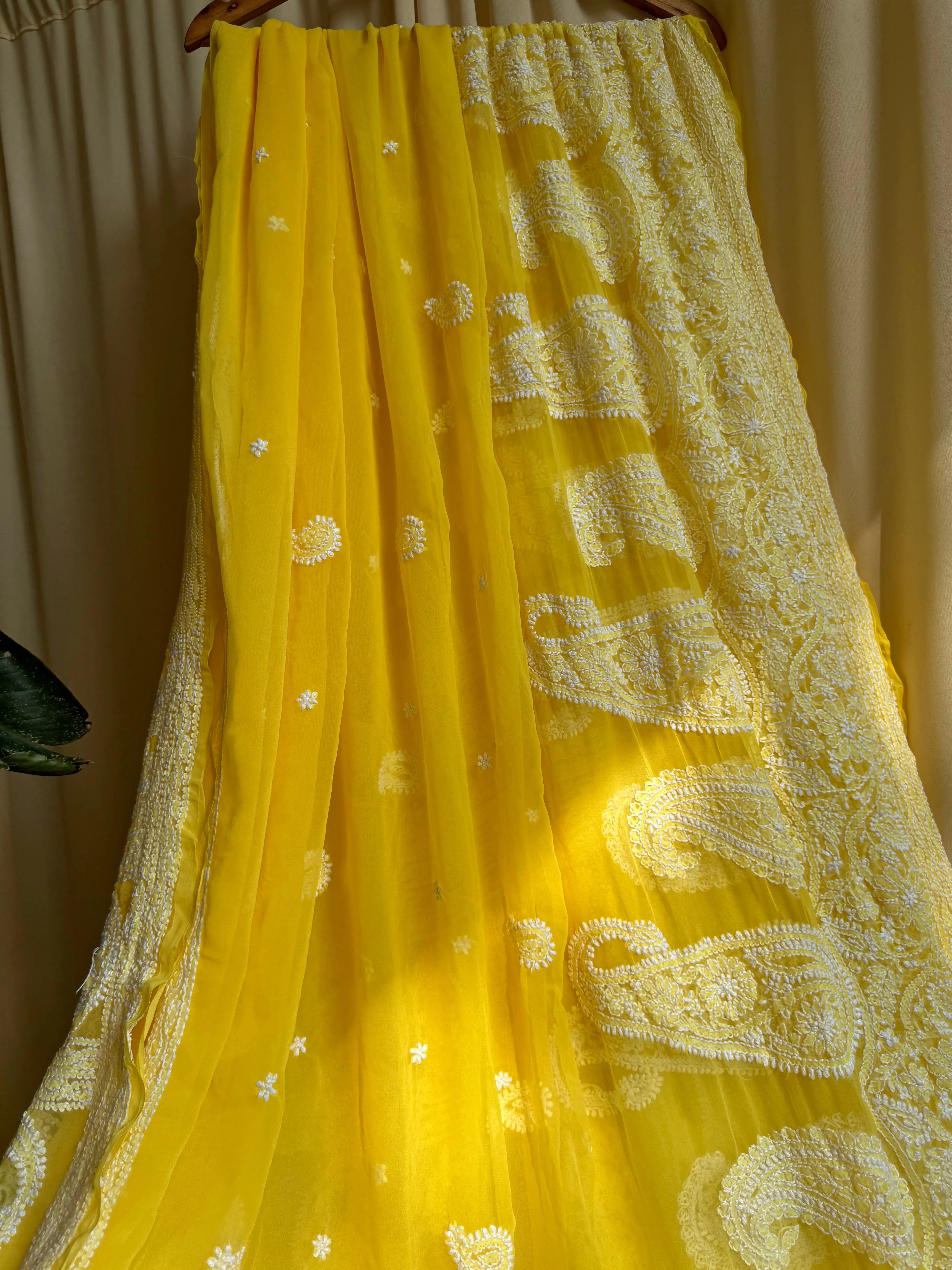 Georgette Chikankari saree in Yellow ARIAA CHIKANKARI 