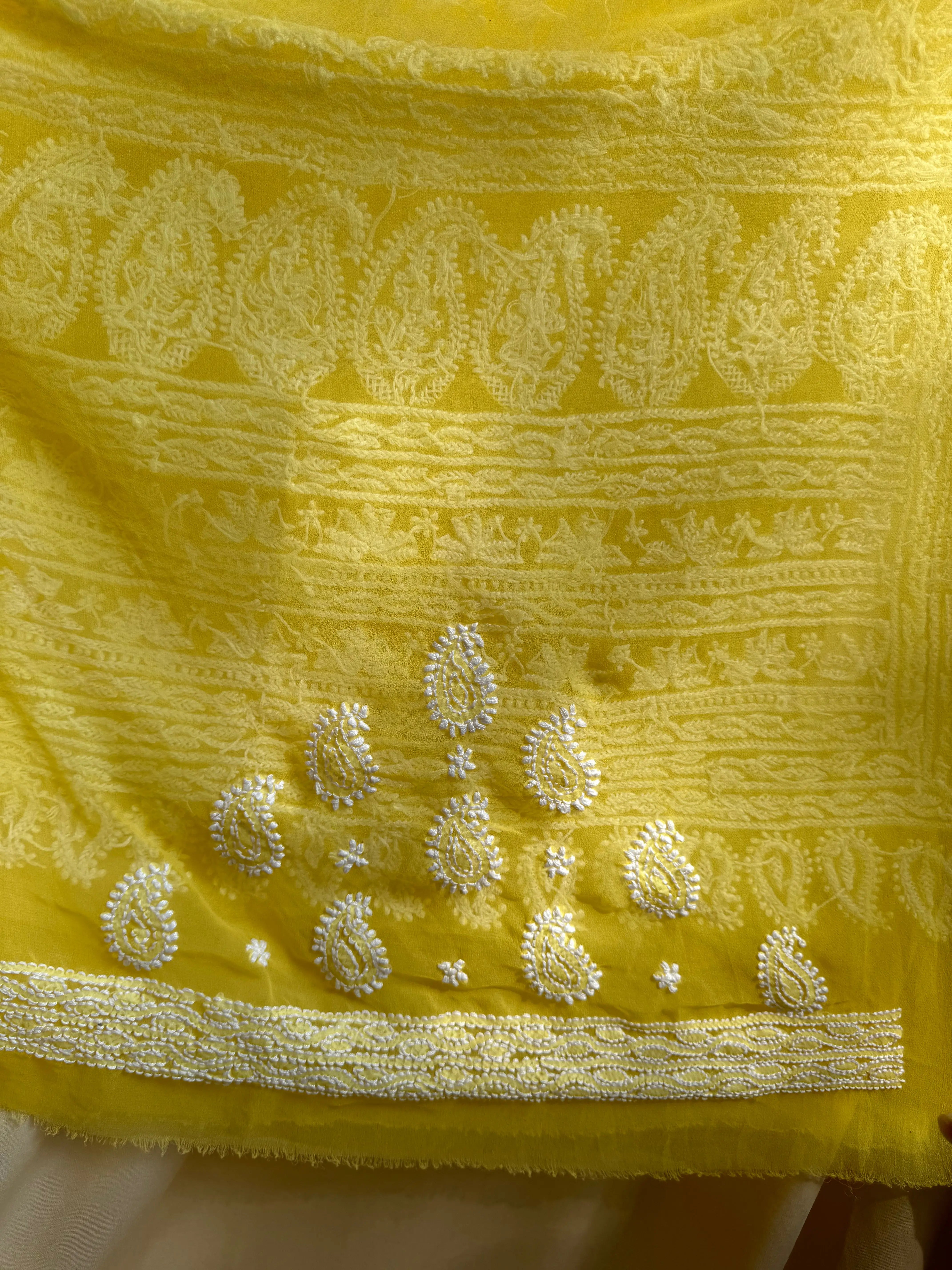 Georgette Chikankari saree in Yellow ARIAA CHIKANKARI 