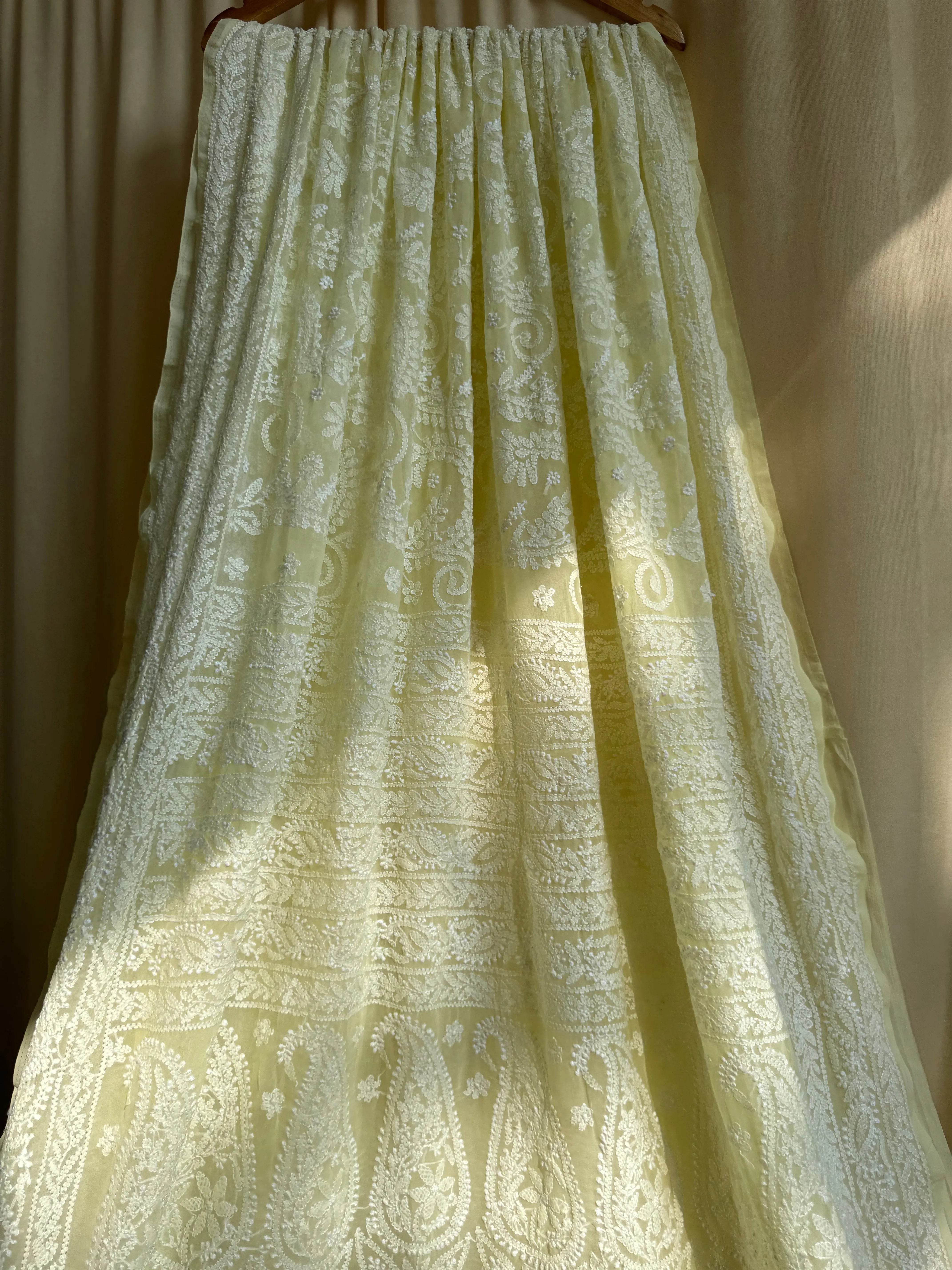 Georgette Chikankari saree in Lemon Yellow ARIAA CHIKANKARI 