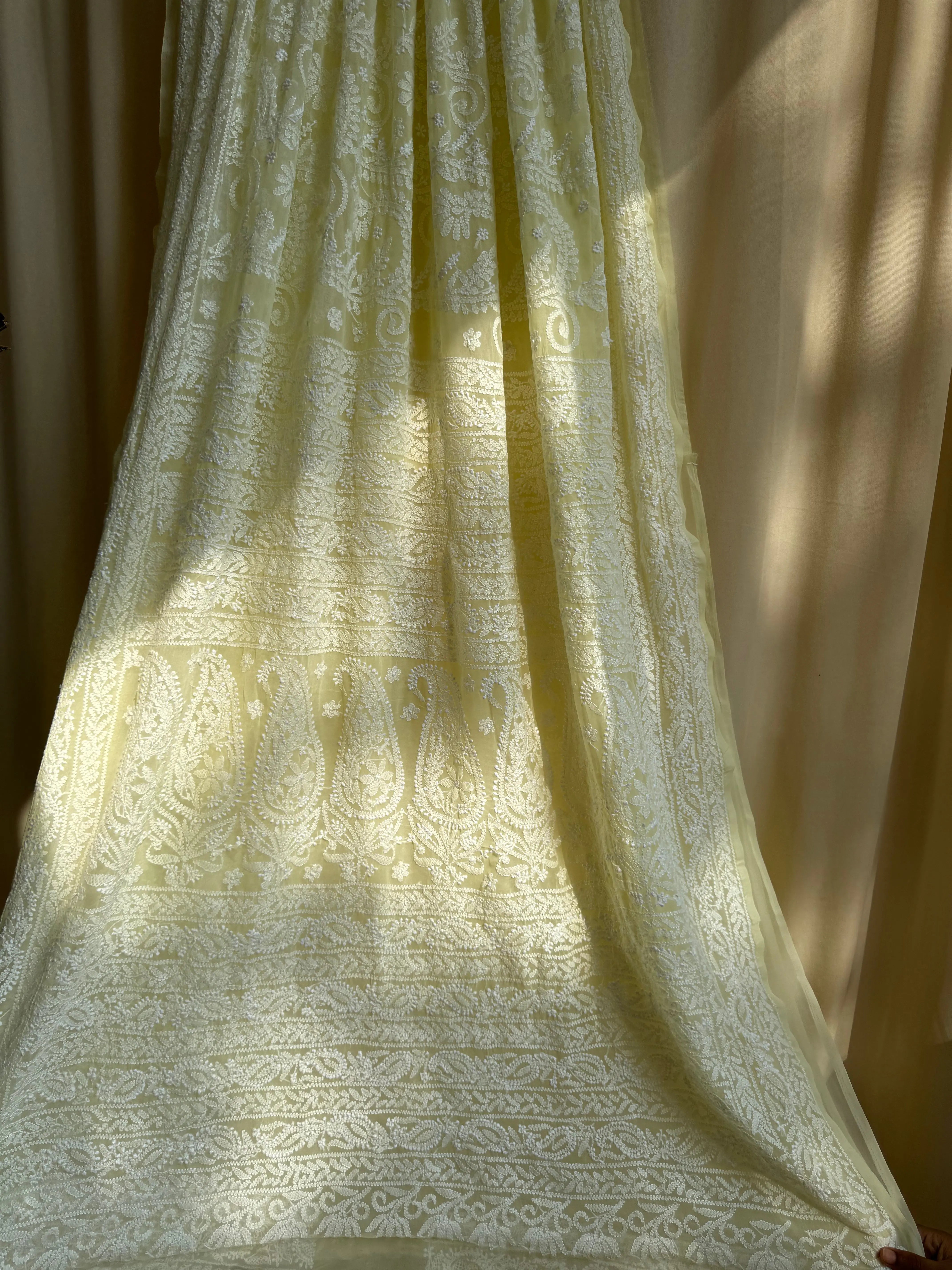 Georgette Chikankari saree in Lemon Yellow ARIAA CHIKANKARI 