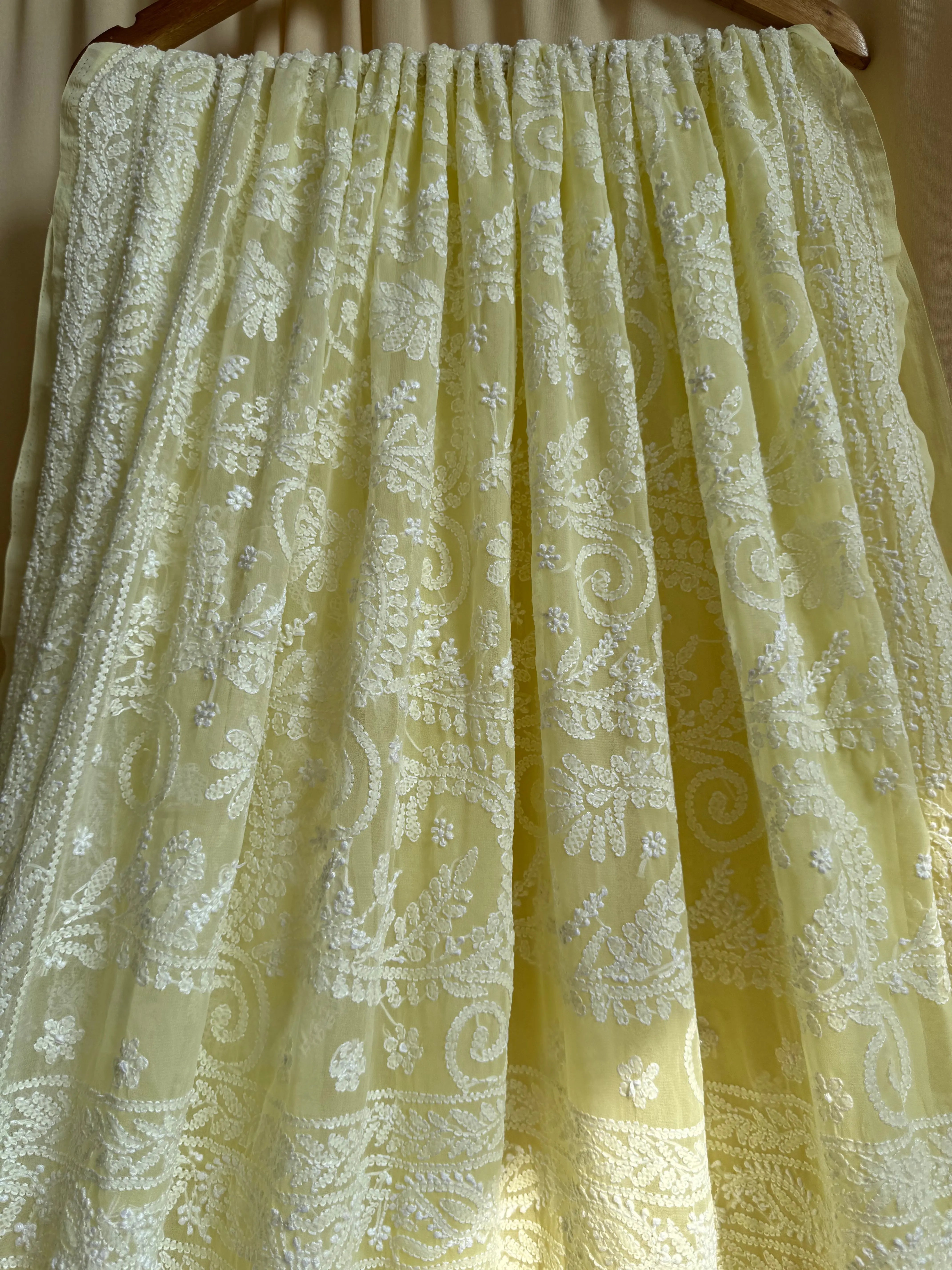 Georgette Chikankari saree in Lemon Yellow ARIAA CHIKANKARI 