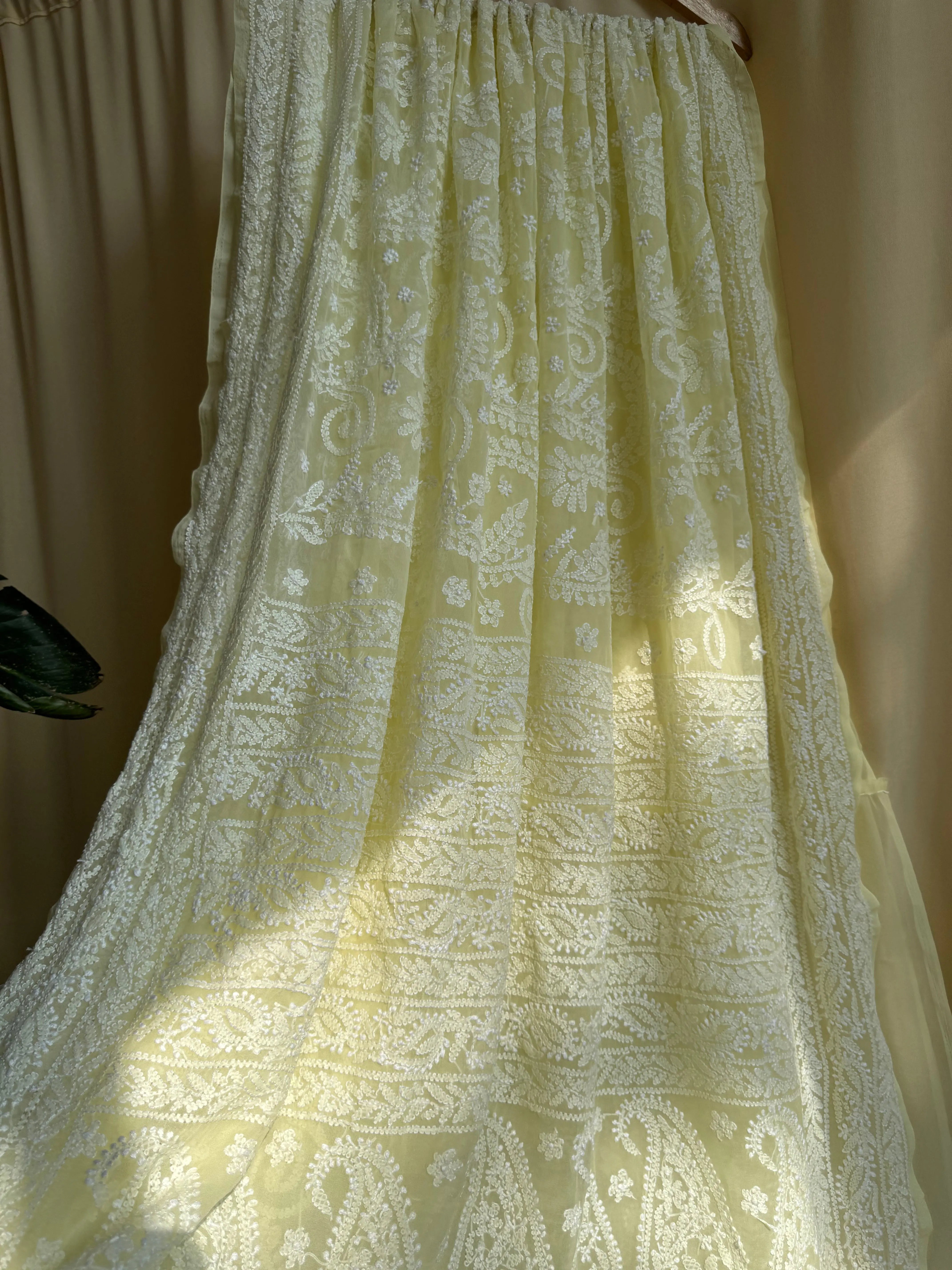 Georgette Chikankari saree in Lemon Yellow ARIAA CHIKANKARI 