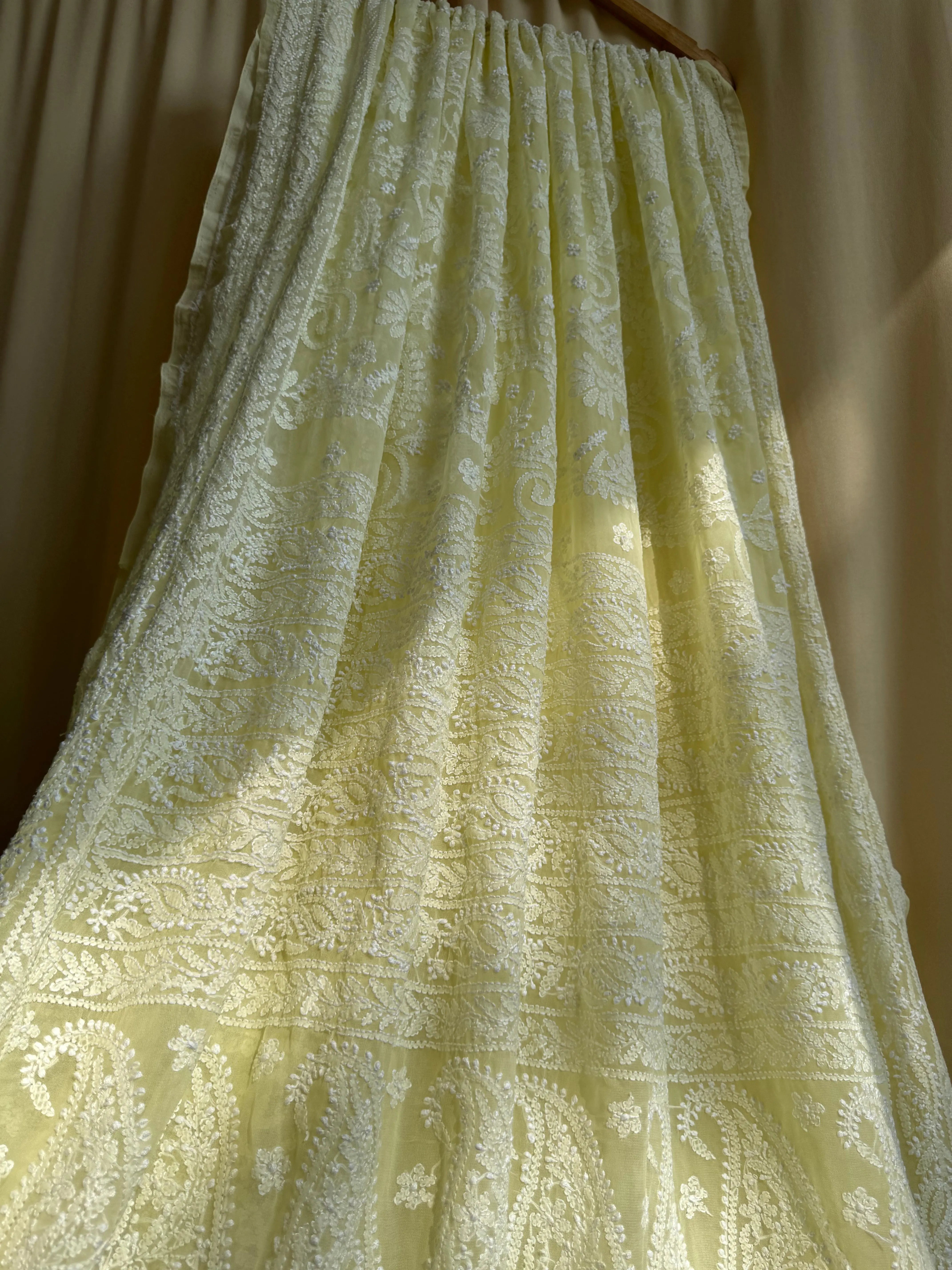 Georgette Chikankari saree in Lemon Yellow ARIAA CHIKANKARI 