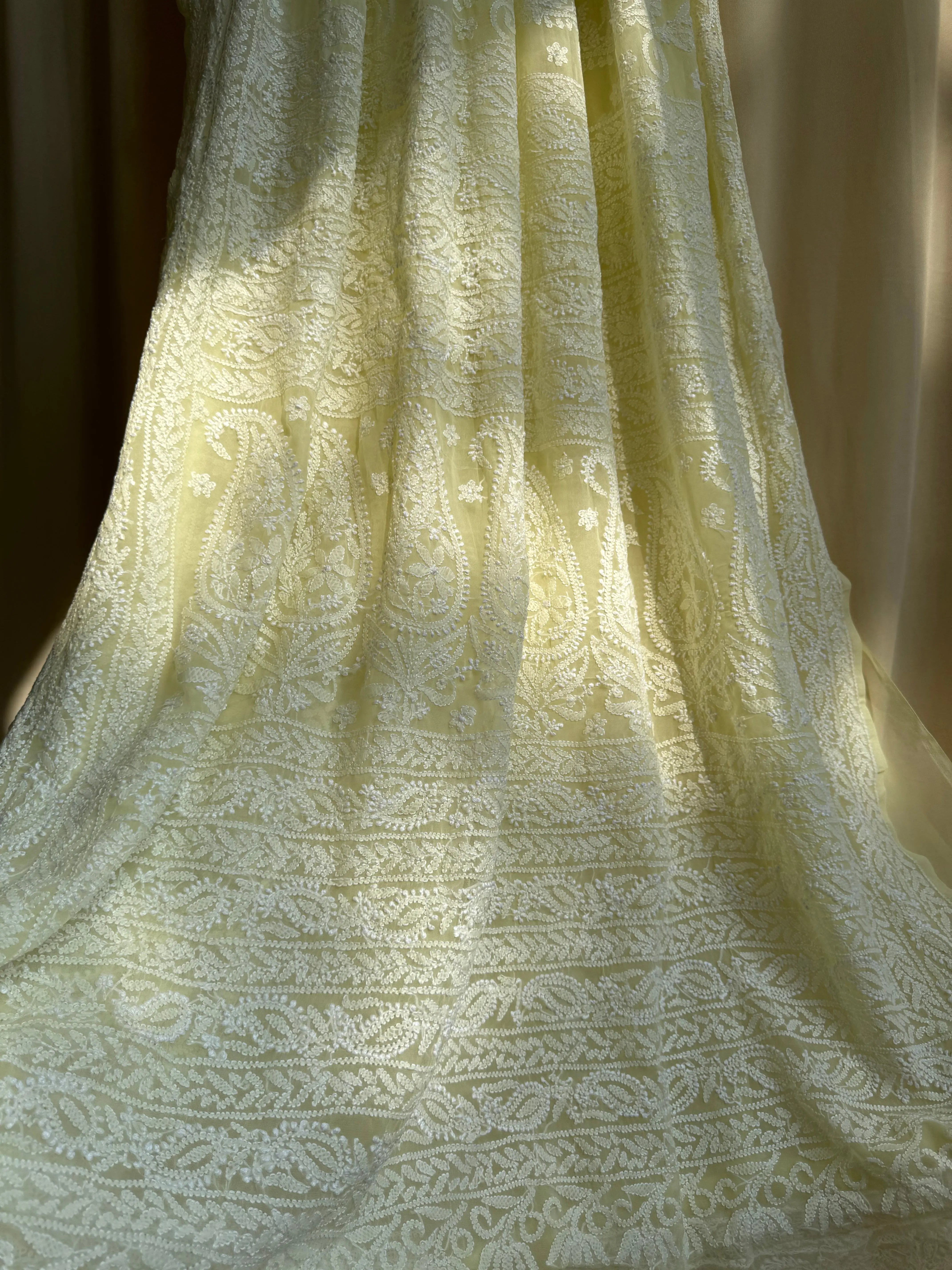 Georgette Chikankari saree in Lemon Yellow ARIAA CHIKANKARI 