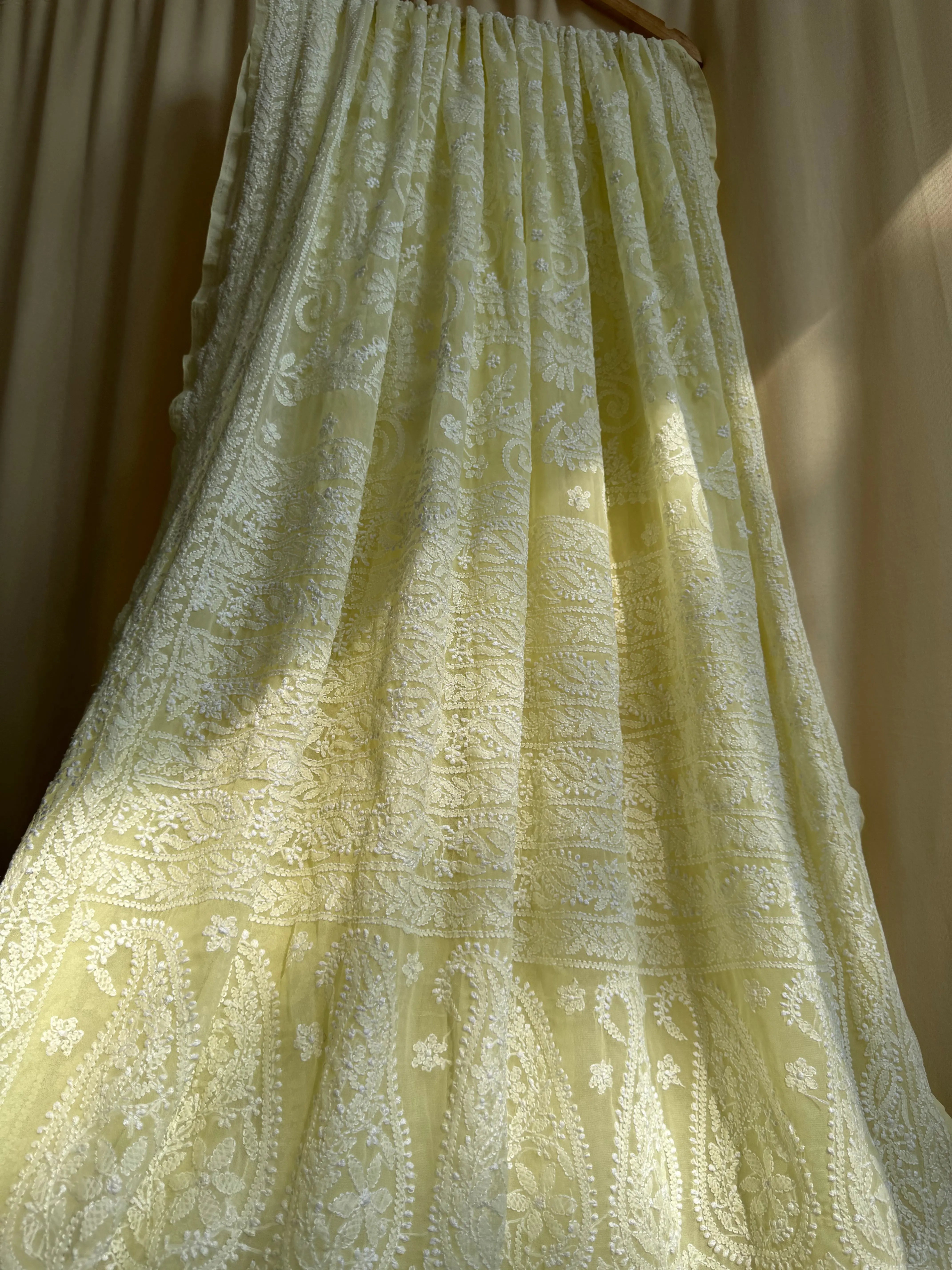 Georgette Chikankari saree in Lemon Yellow ARIAA CHIKANKARI 