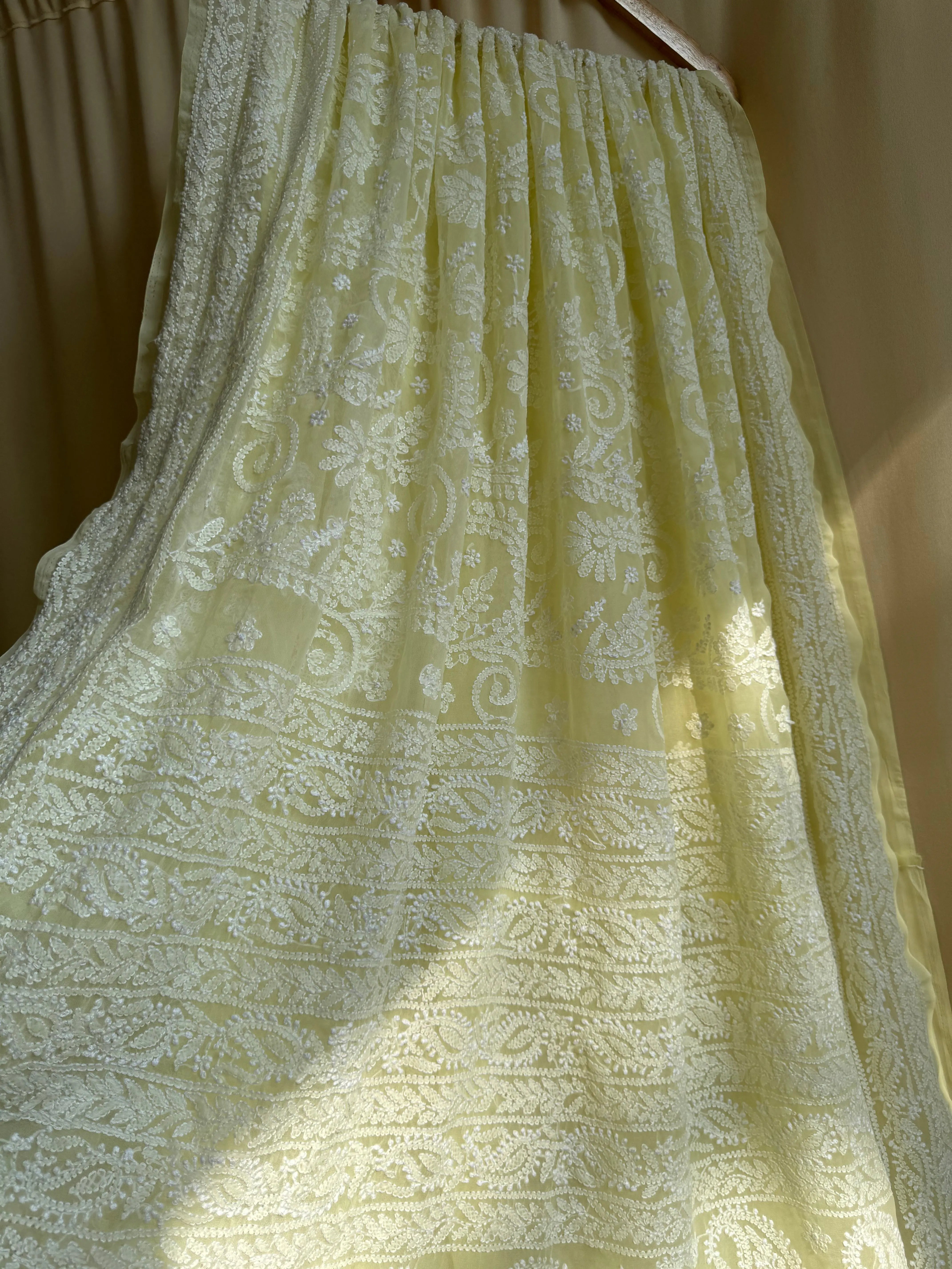 Georgette Chikankari saree in Lemon Yellow ARIAA CHIKANKARI 