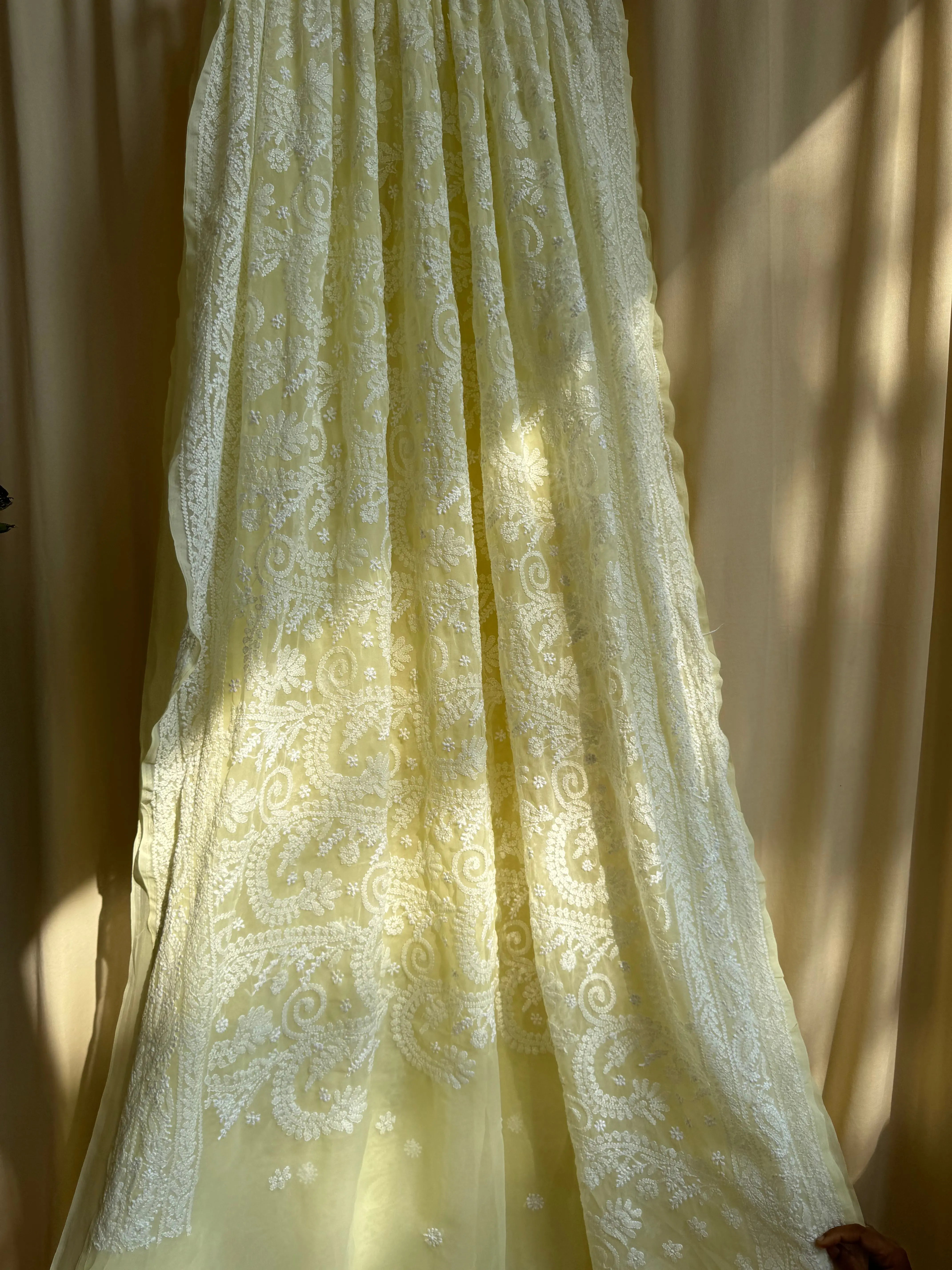 Georgette Chikankari saree in Lemon Yellow ARIAA CHIKANKARI 