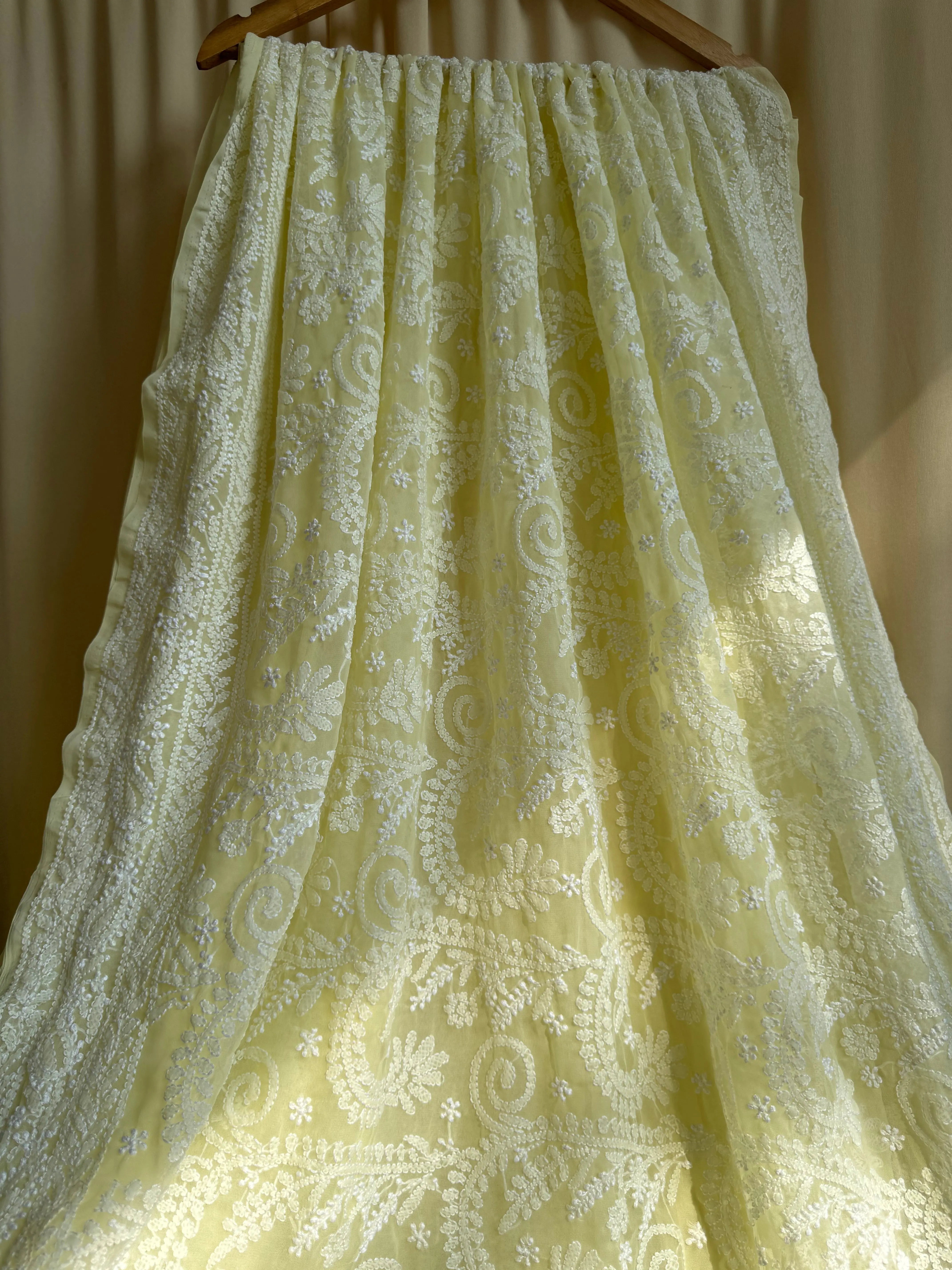 Georgette Chikankari saree in Lemon Yellow ARIAA CHIKANKARI 