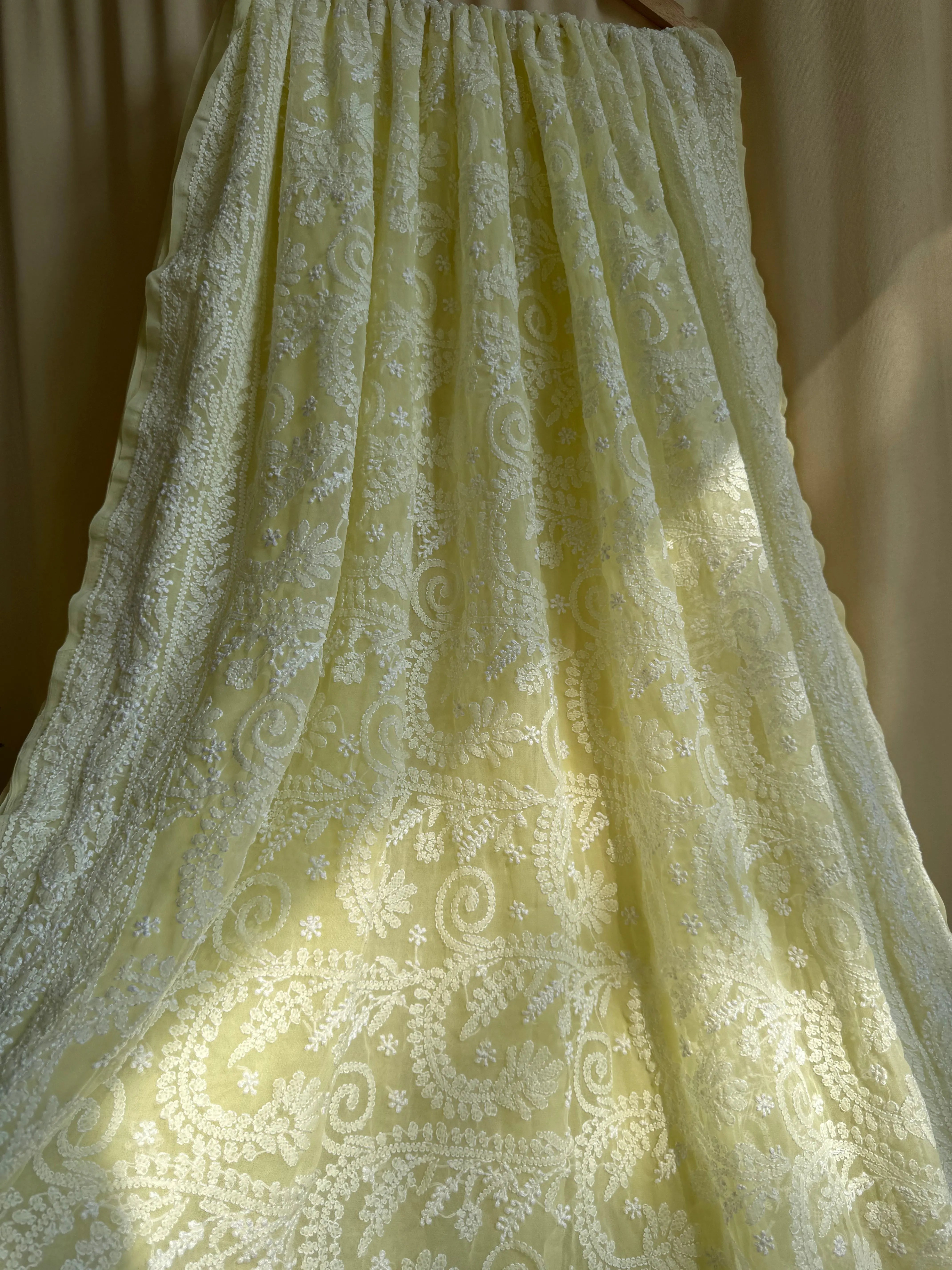 Georgette Chikankari saree in Lemon Yellow ARIAA CHIKANKARI 