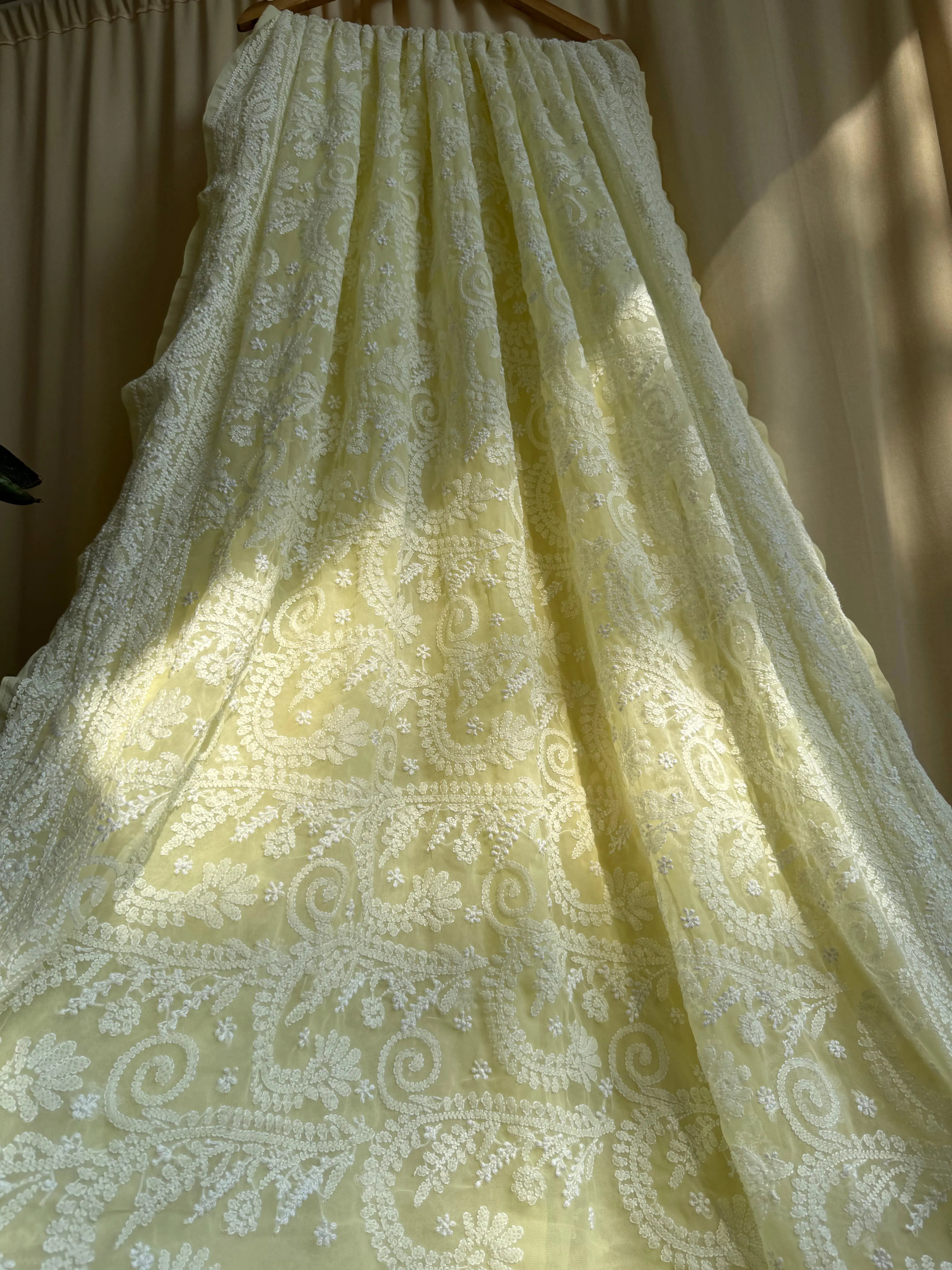 Georgette Chikankari saree in Lemon Yellow ARIAA CHIKANKARI 