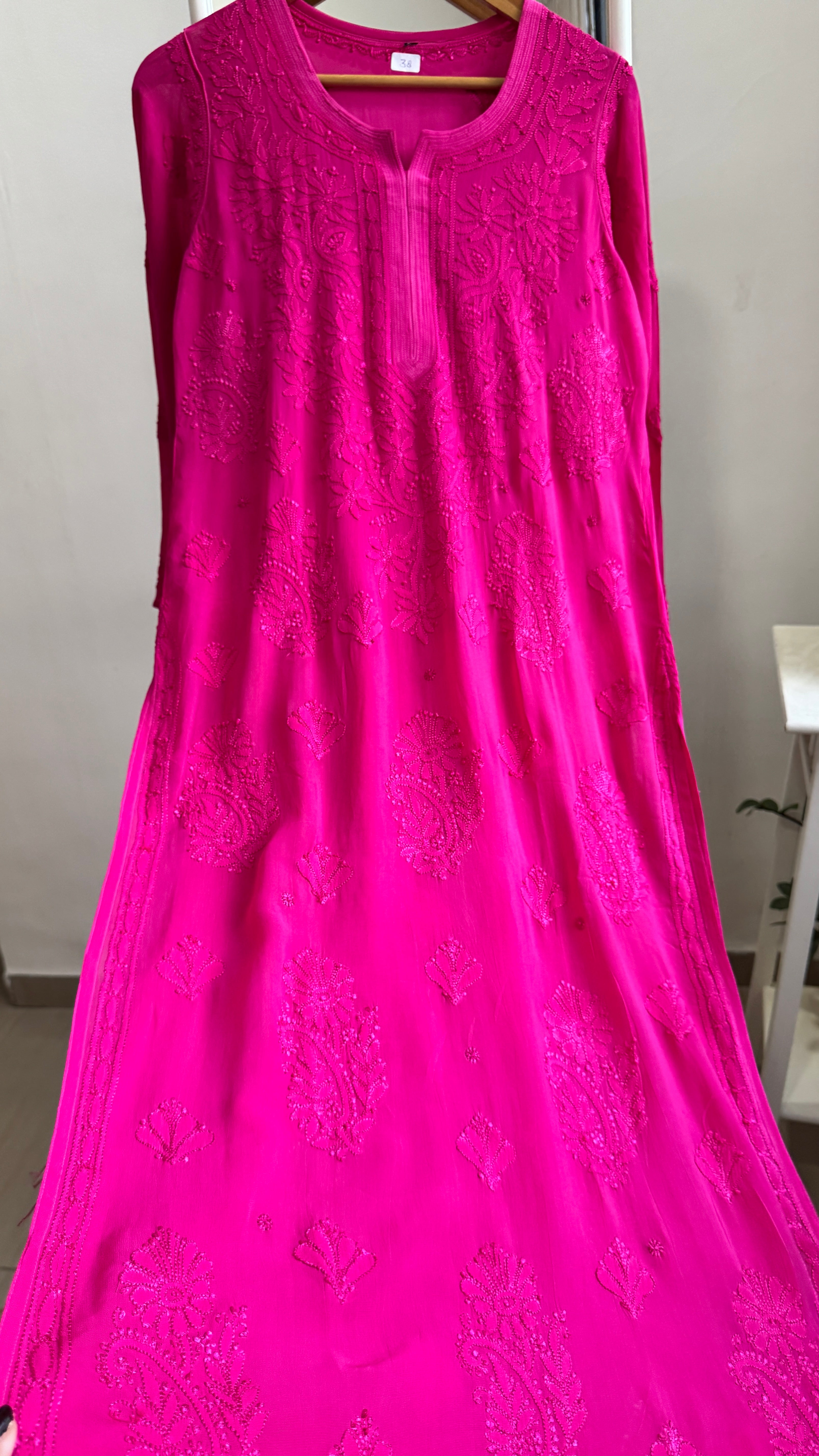 Viscose Kurti - Gala Booti- Hot Pink