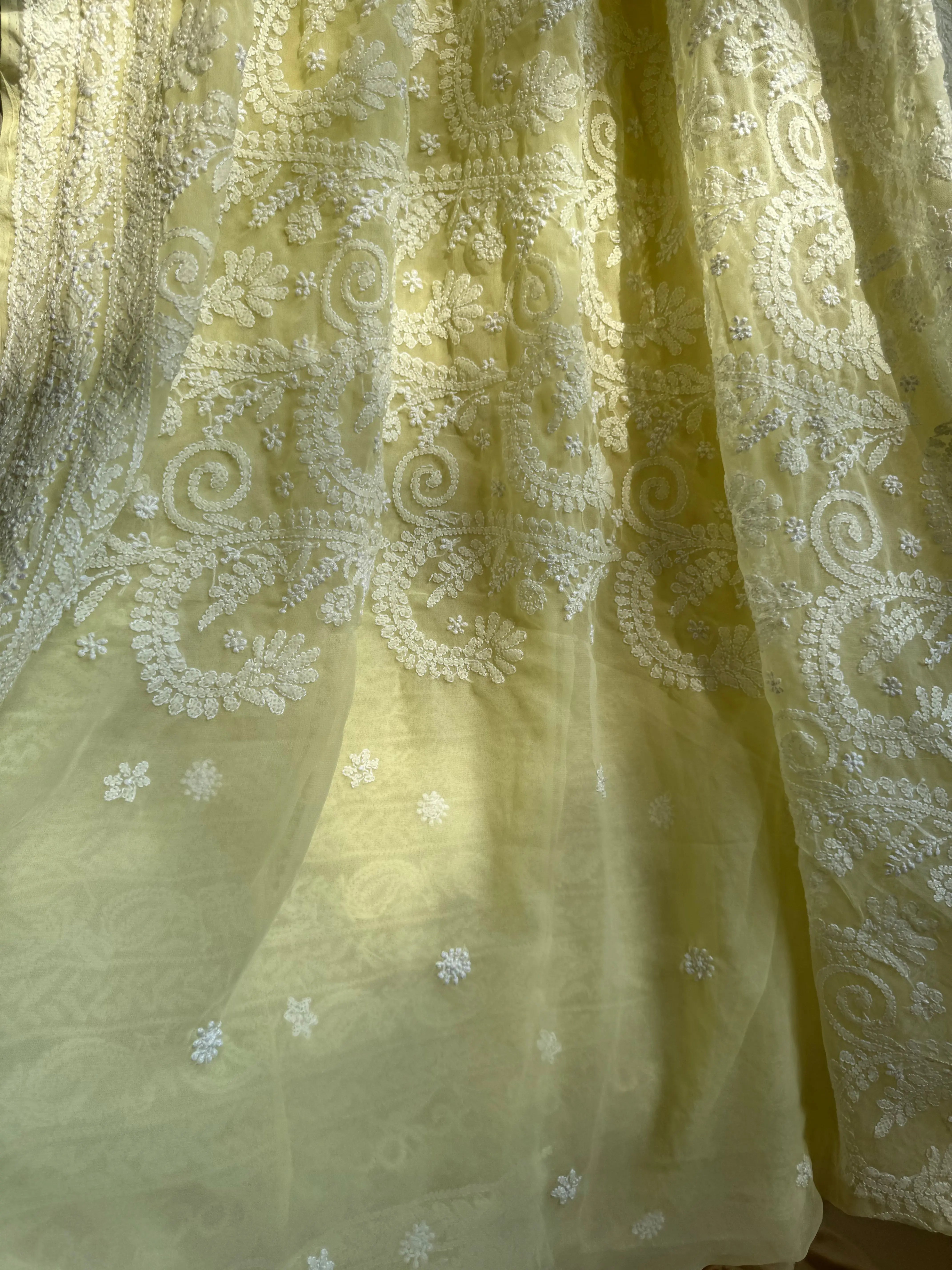 Georgette Chikankari saree in Lemon Yellow ARIAA CHIKANKARI 