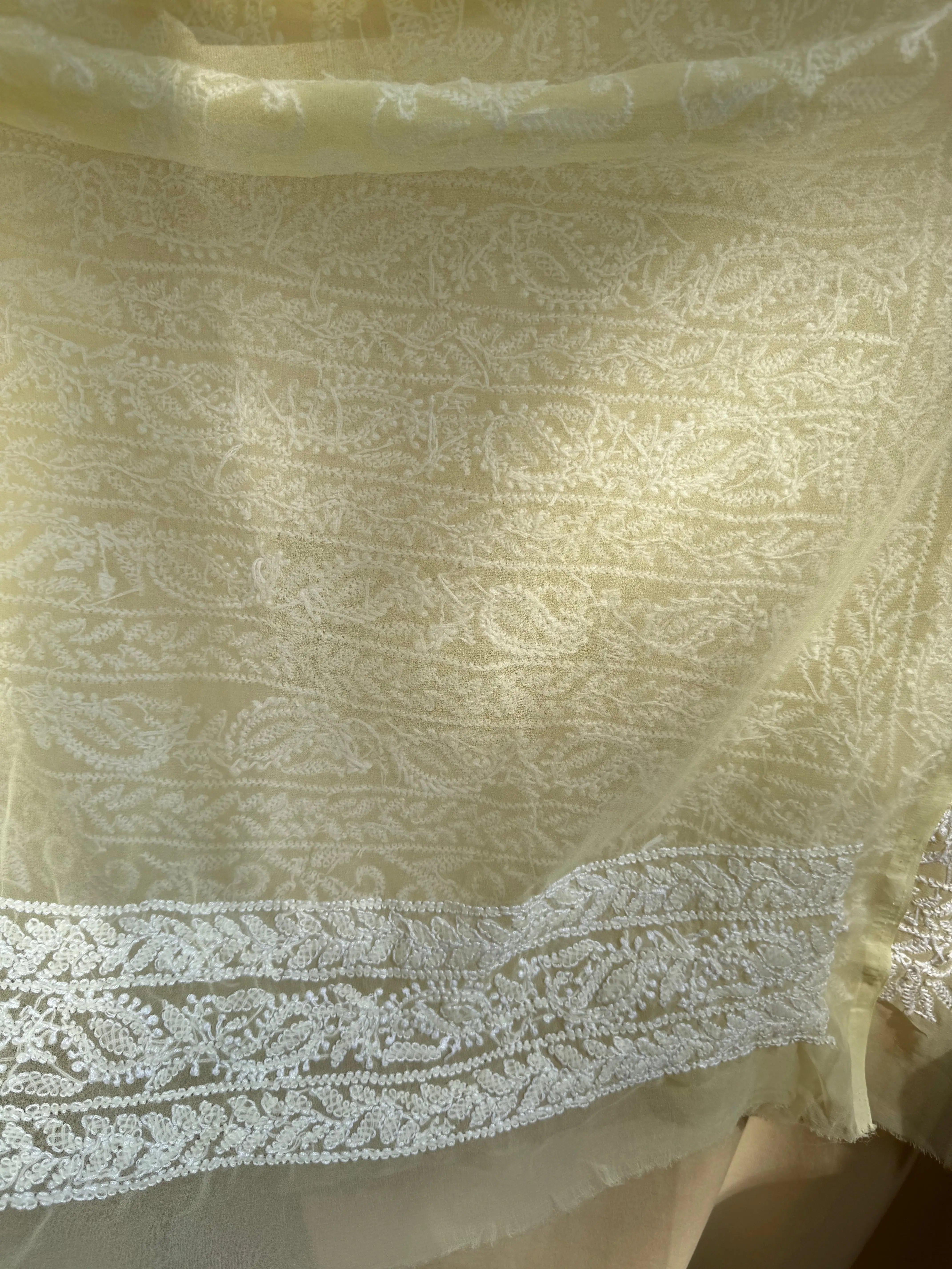 Georgette Chikankari saree in Lemon Yellow ARIAA CHIKANKARI 