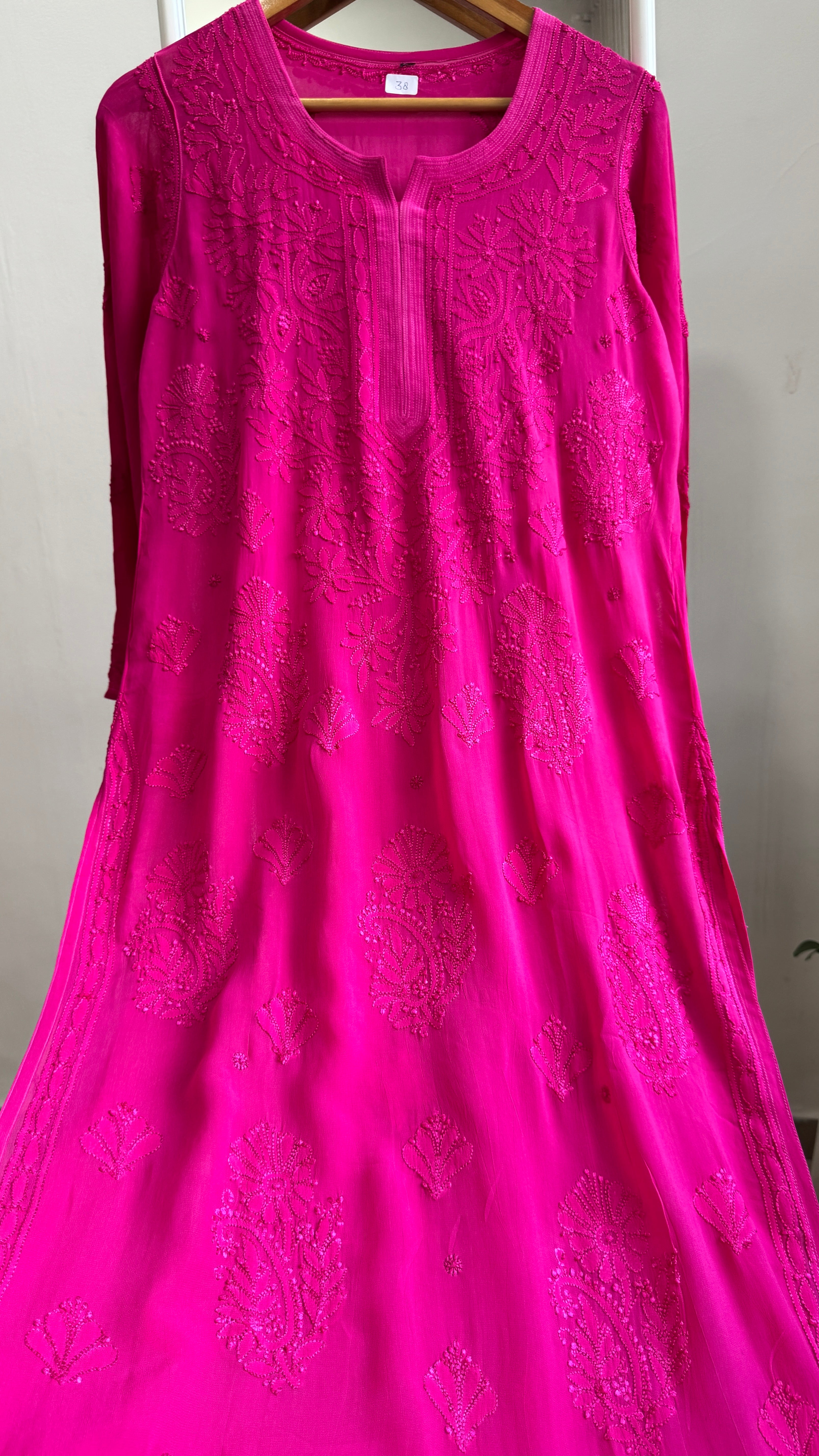 Viscose Kurti - Gala Booti- Hot Pink