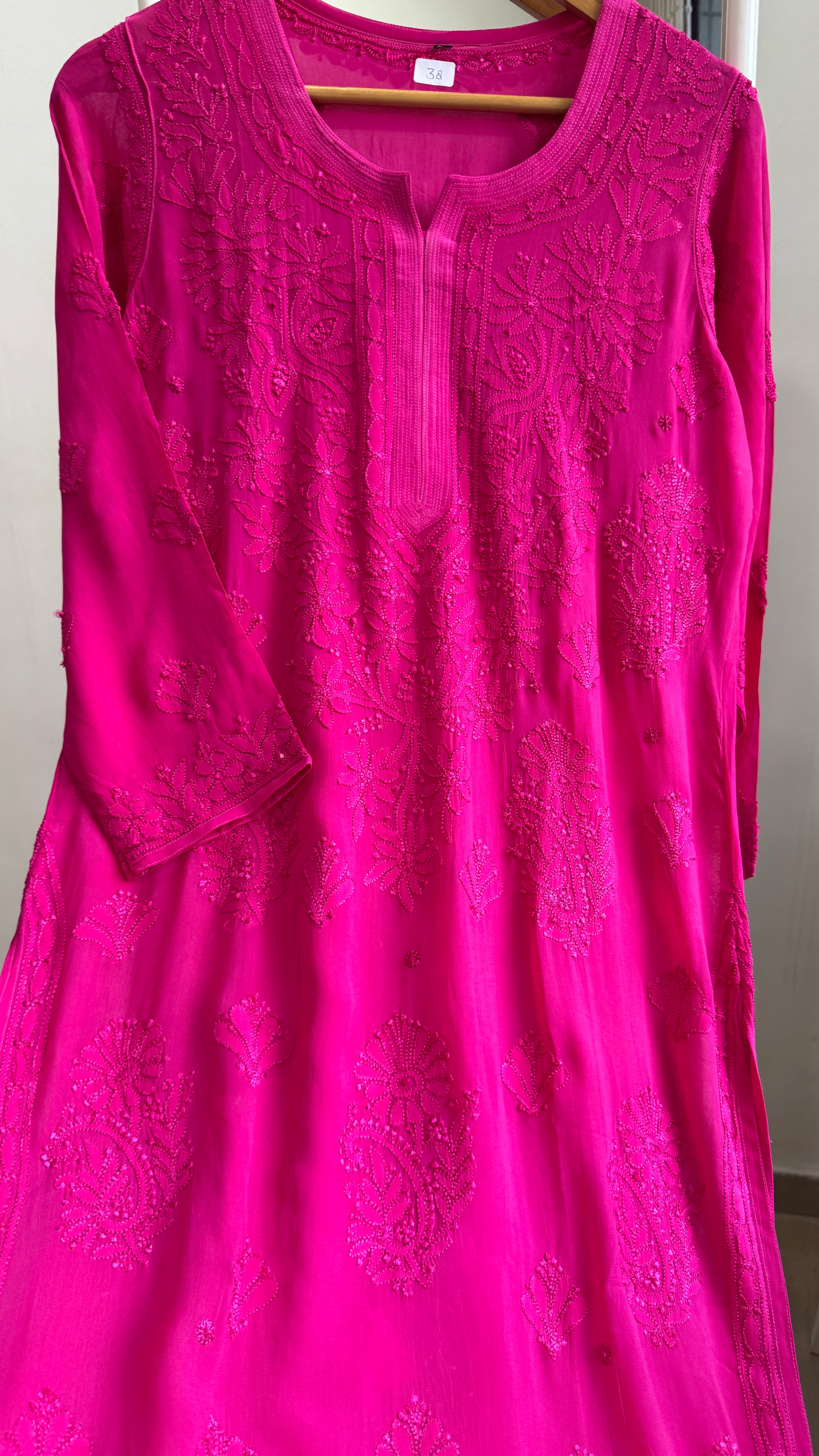 Viscose Kurti - Gala Booti- Hot Pink