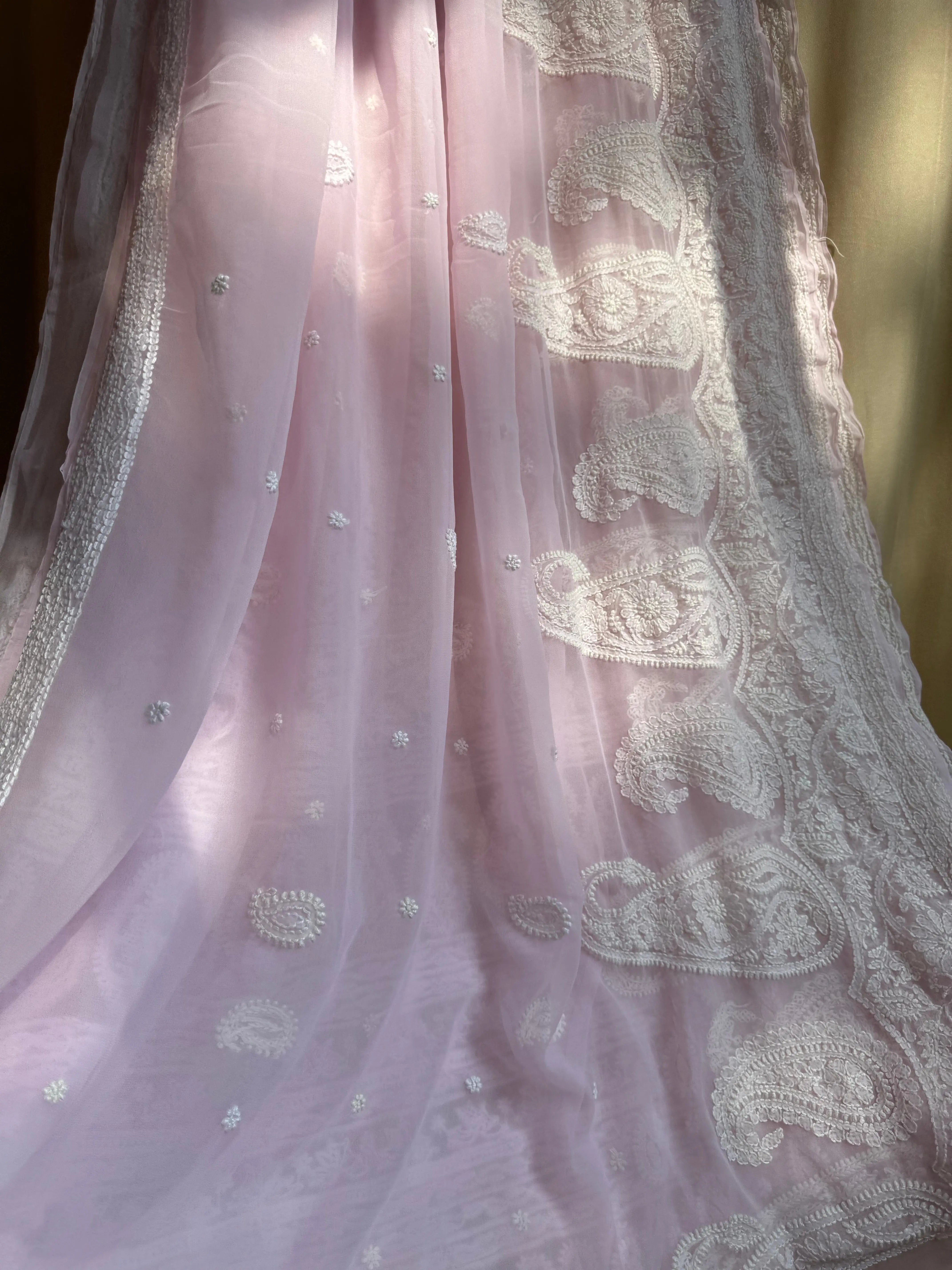 Georgette Chikankari saree in Pink ARIAA CHIKANKARI 