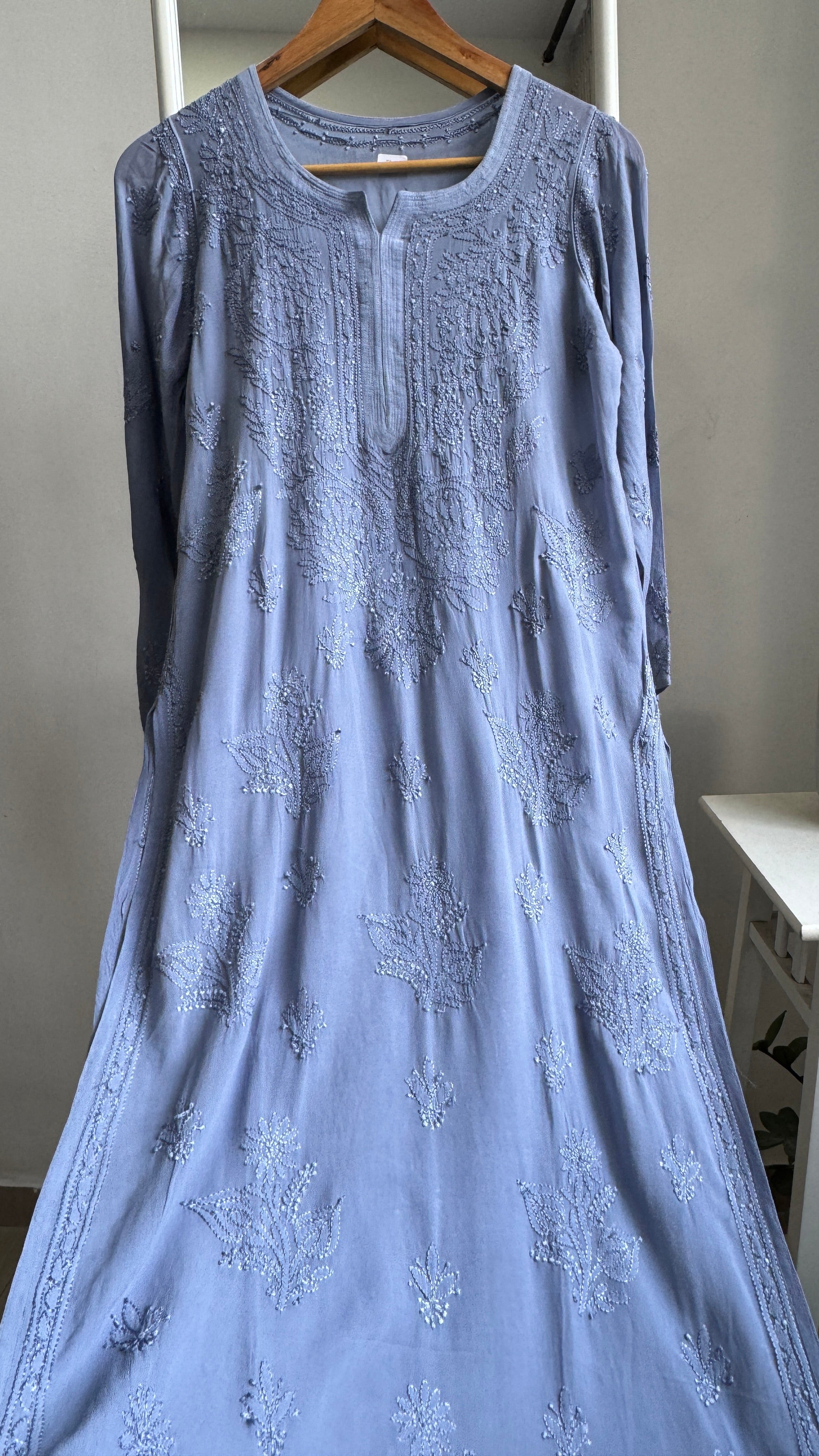 Viscose Kurti - Gala Booti- Cool Grey