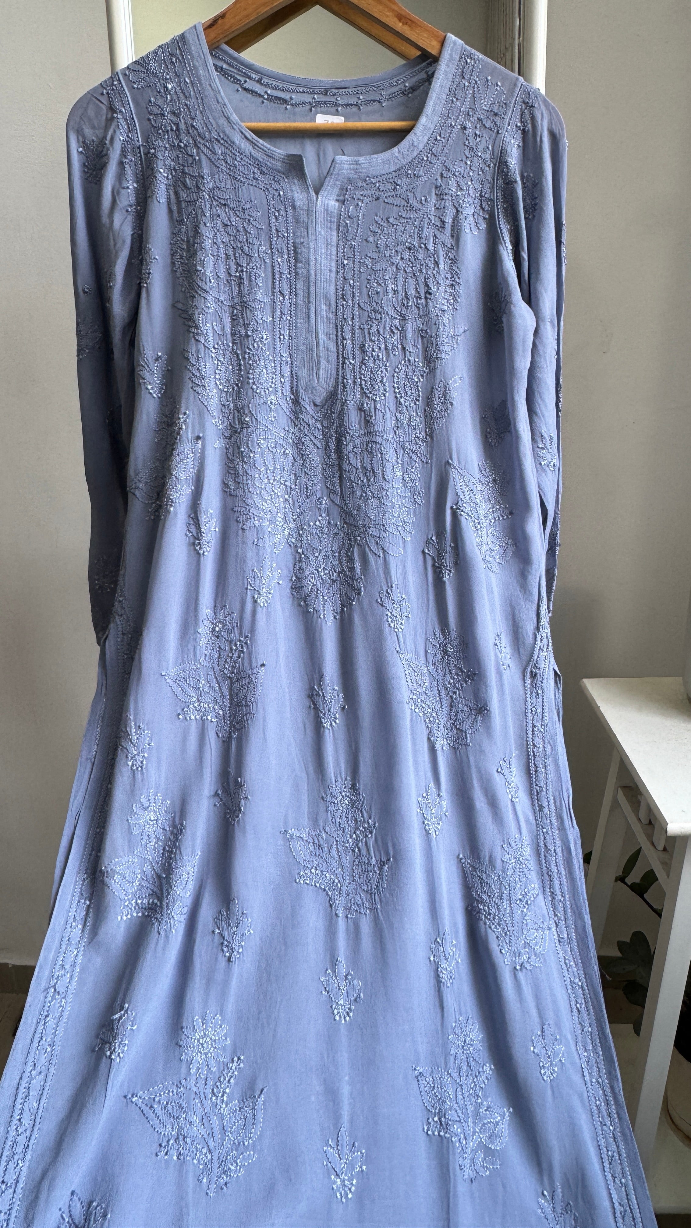 Viscose Kurti - Gala Booti- Cool Grey