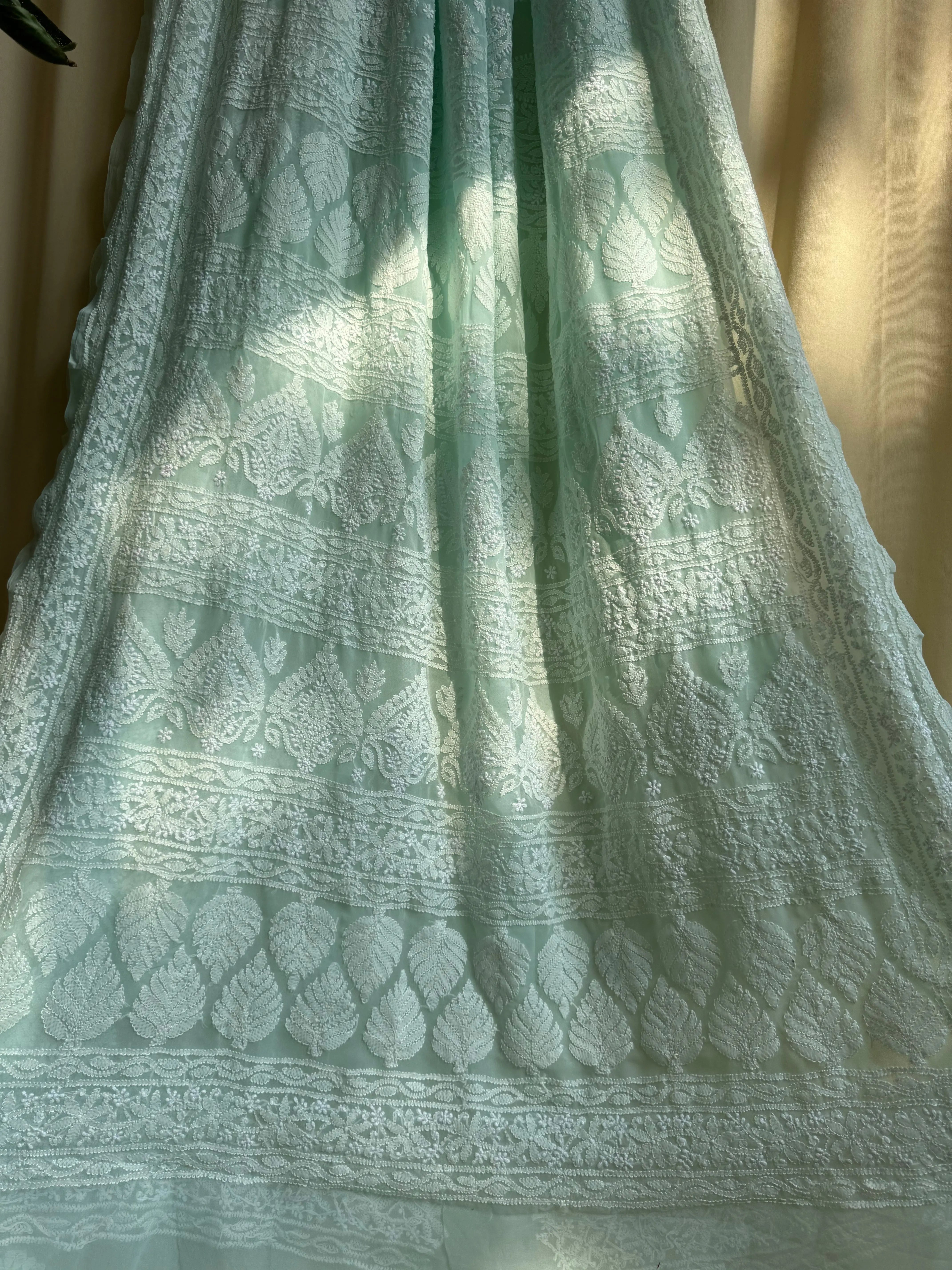 Georgette Chikankari saree in Sea Green ARIAA CHIKANKARI 