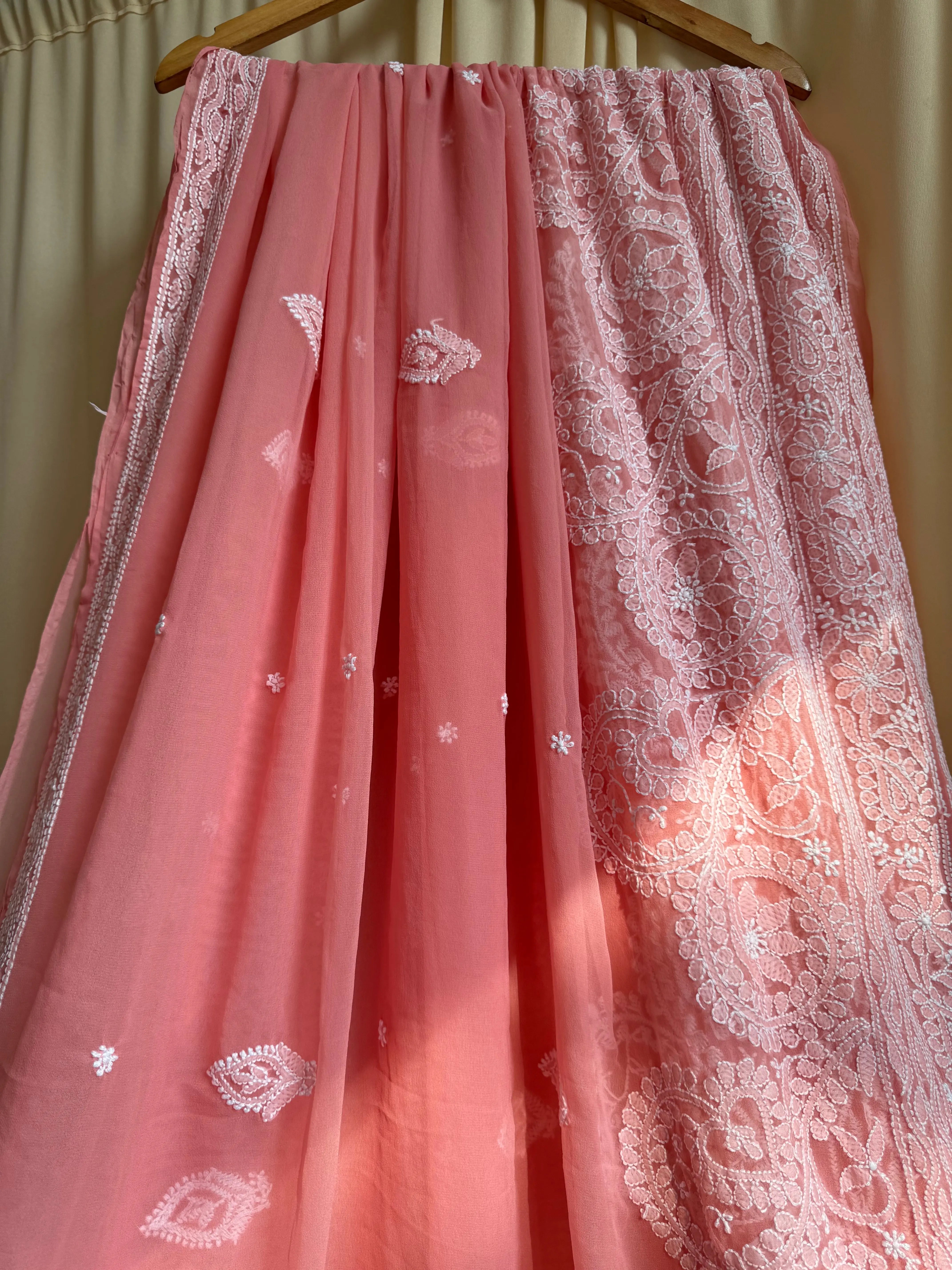 Georgette Chikankari saree in Peach ARIAA CHIKANKARI 