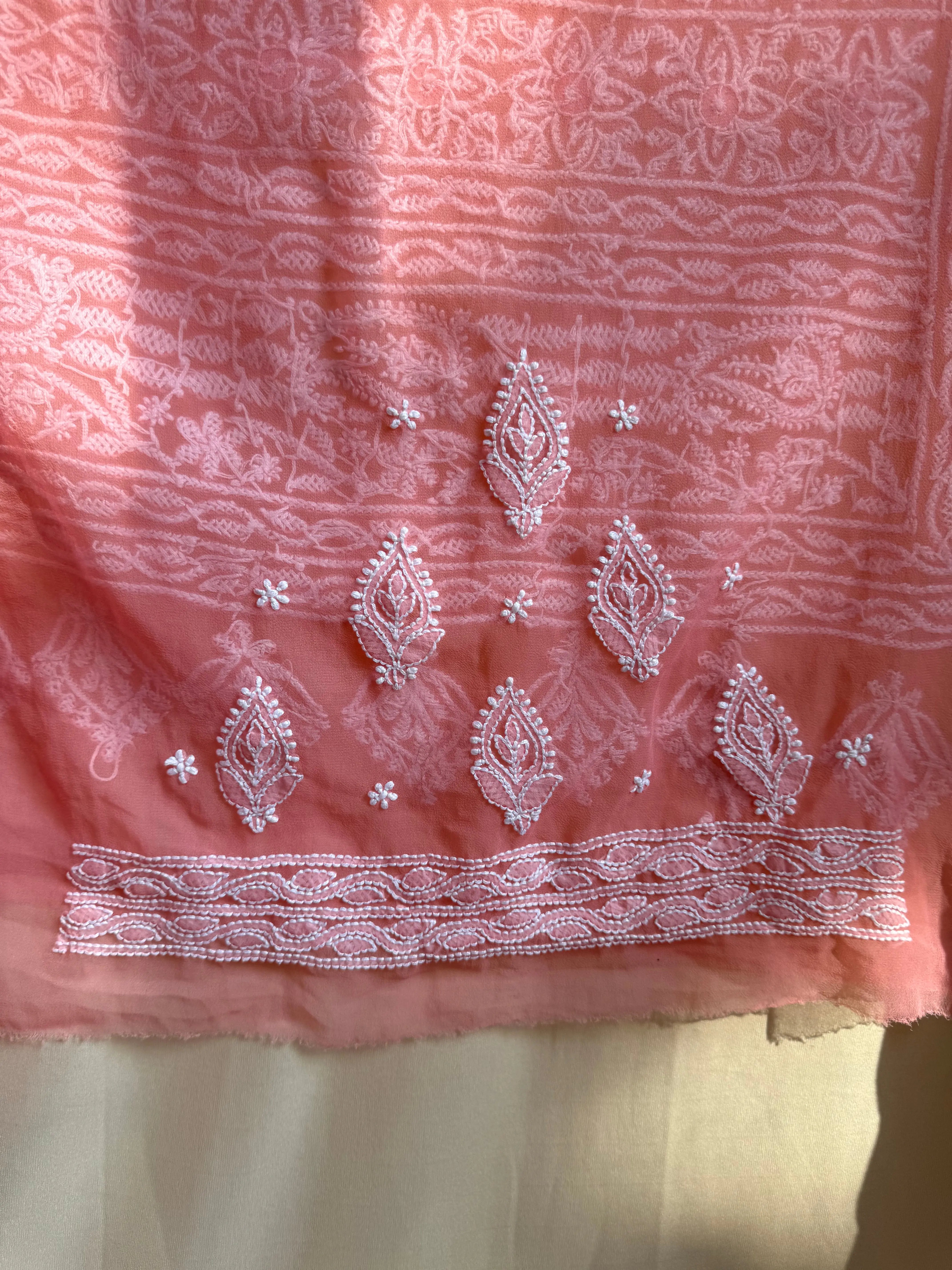 Georgette Chikankari saree in Peach ARIAA CHIKANKARI 