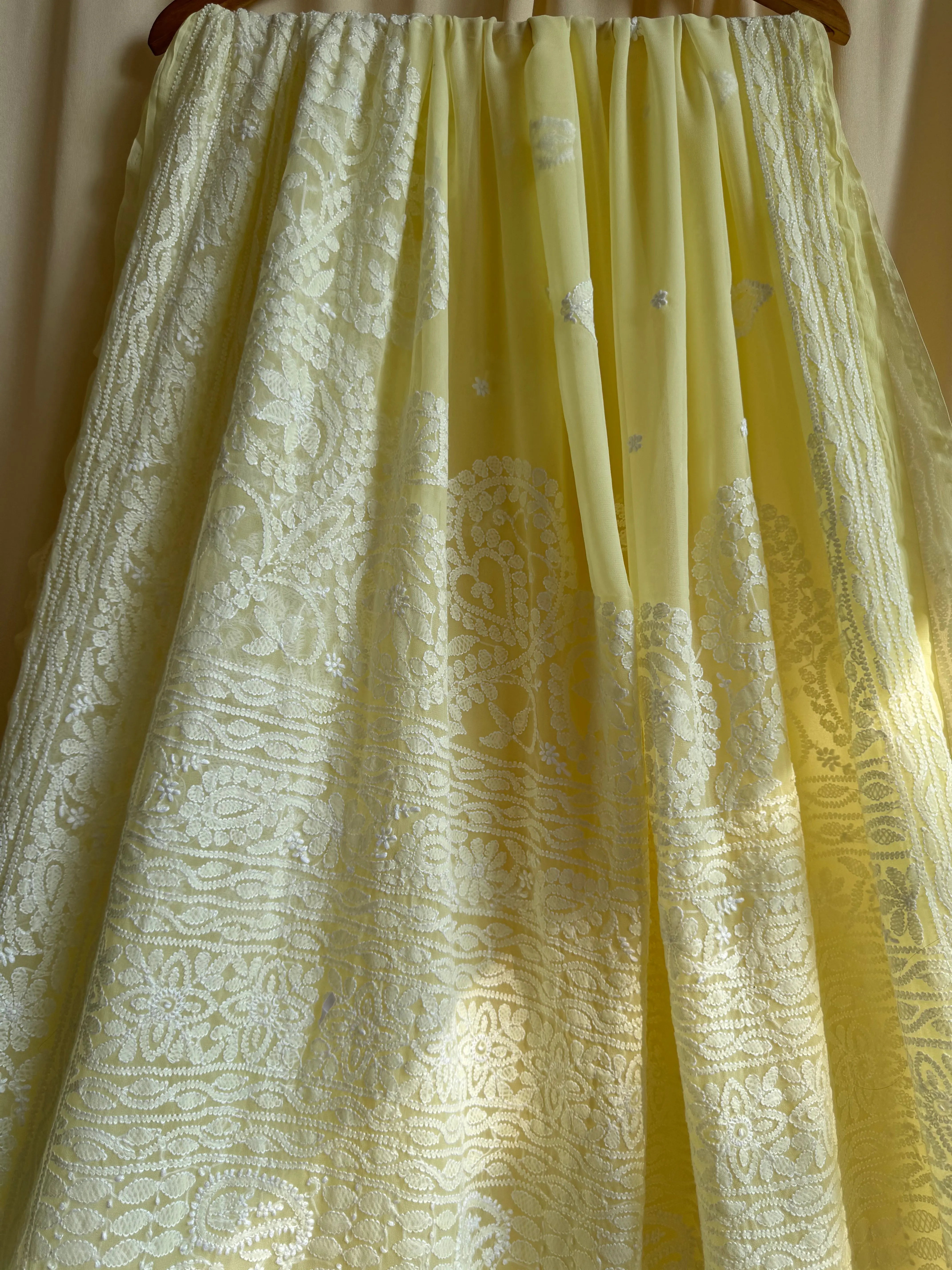 Georgette Chikankari saree in Lemon Yellow ARIAA CHIKANKARI 