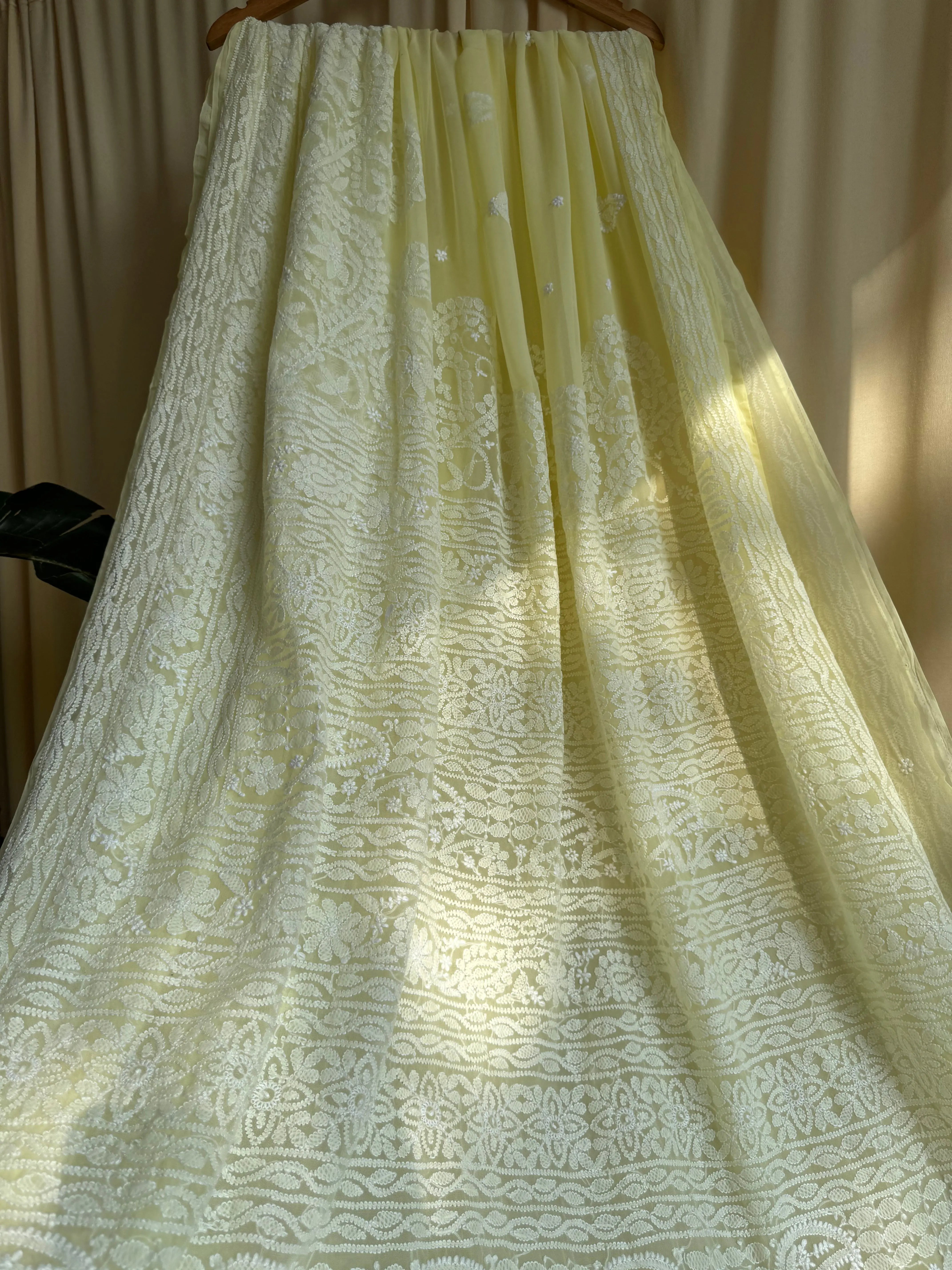 Georgette Chikankari saree in Lemon Yellow ARIAA CHIKANKARI 