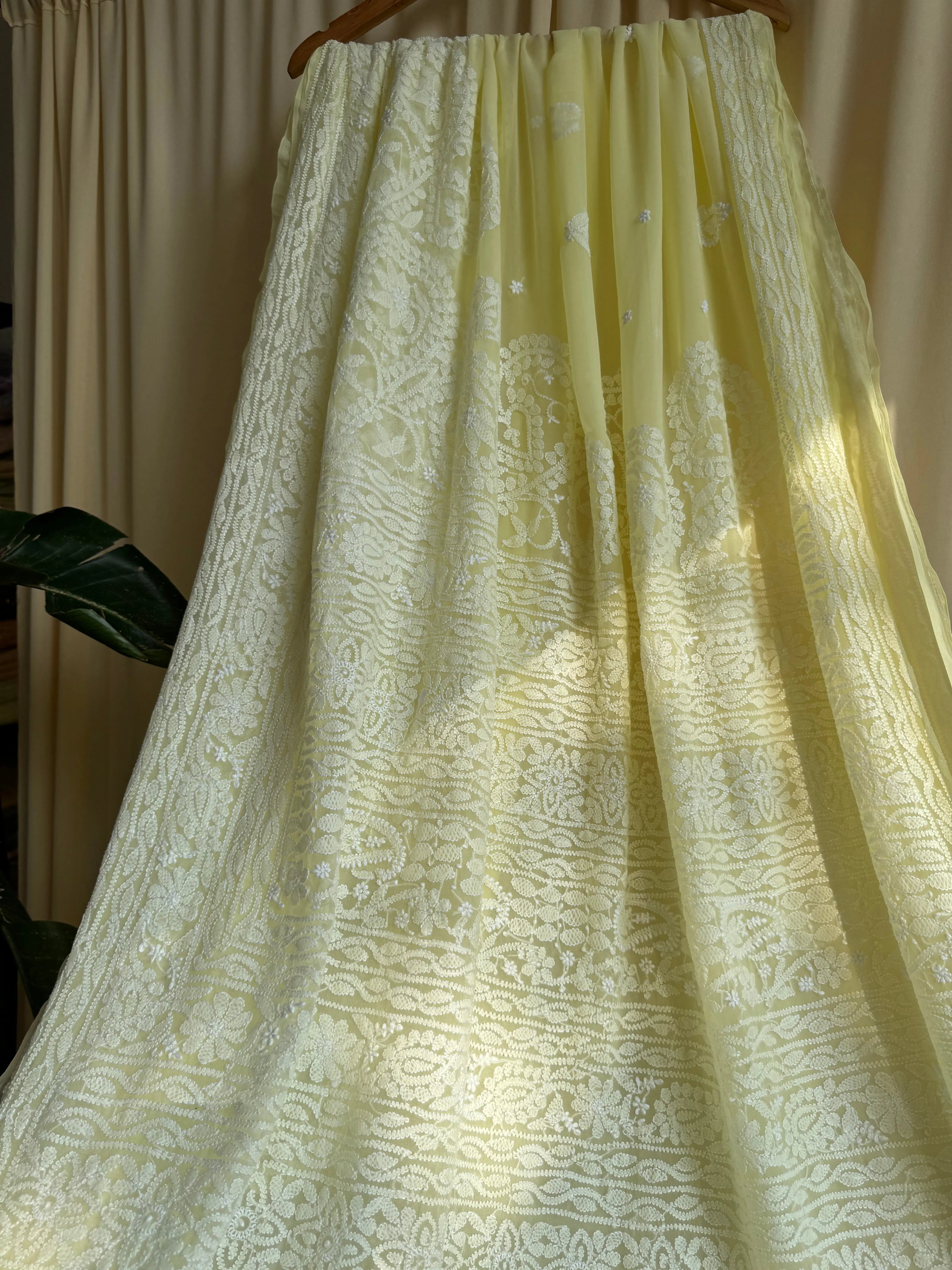 Georgette Chikankari saree in Lemon Yellow ARIAA CHIKANKARI 