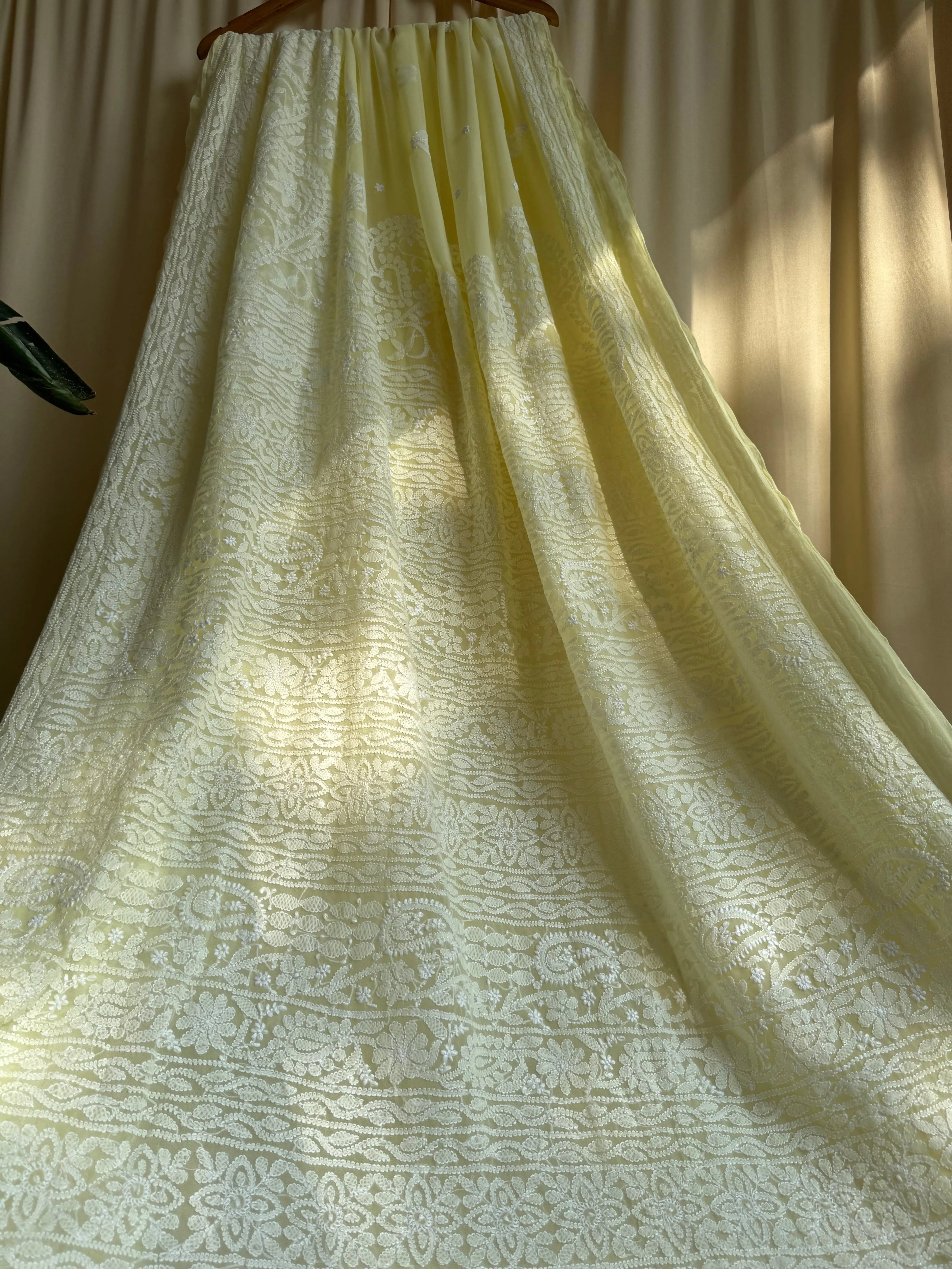 Georgette Chikankari saree in Lemon Yellow ARIAA CHIKANKARI 