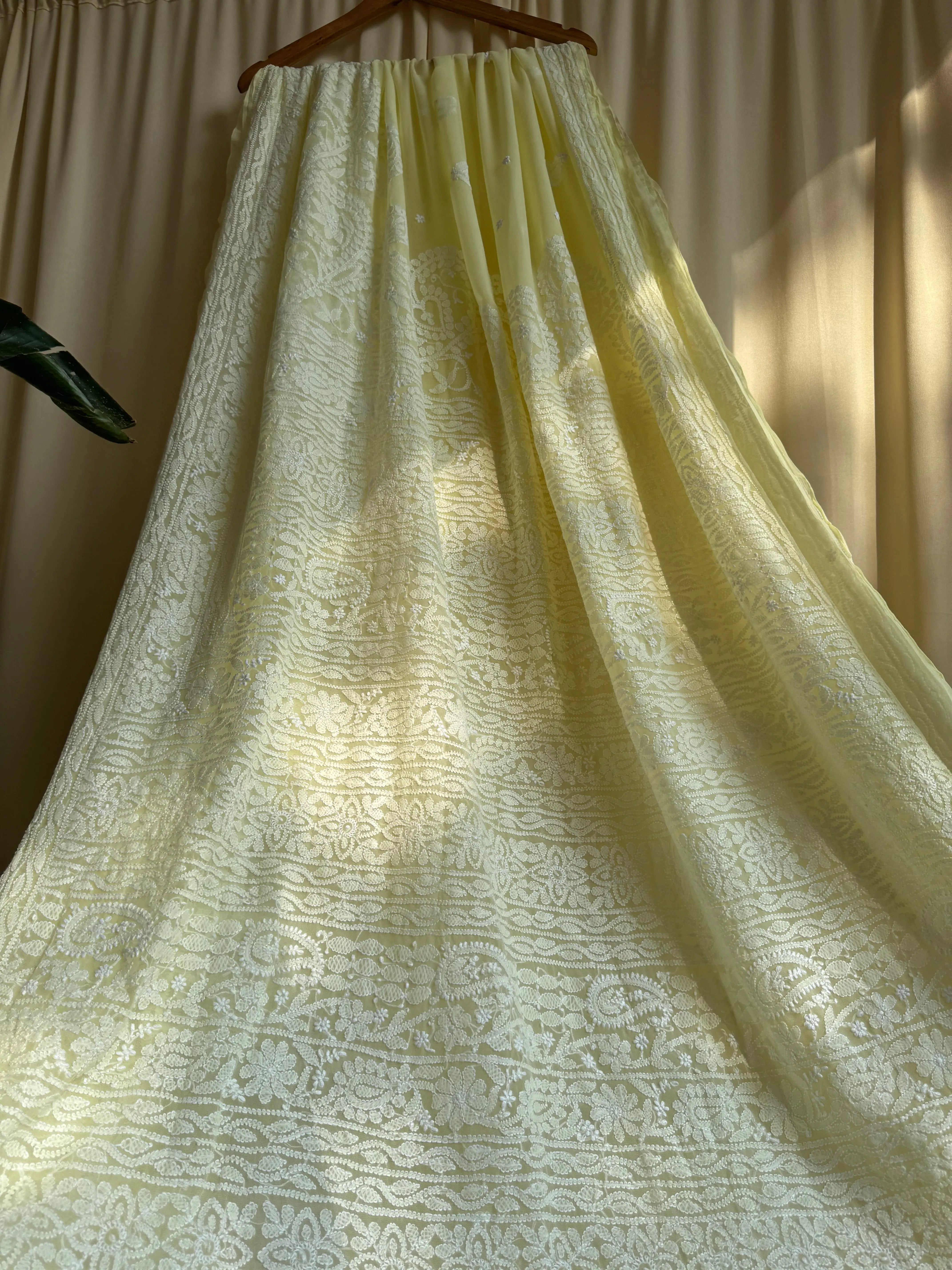 Georgette Chikankari saree in Lemon Yellow ARIAA CHIKANKARI 