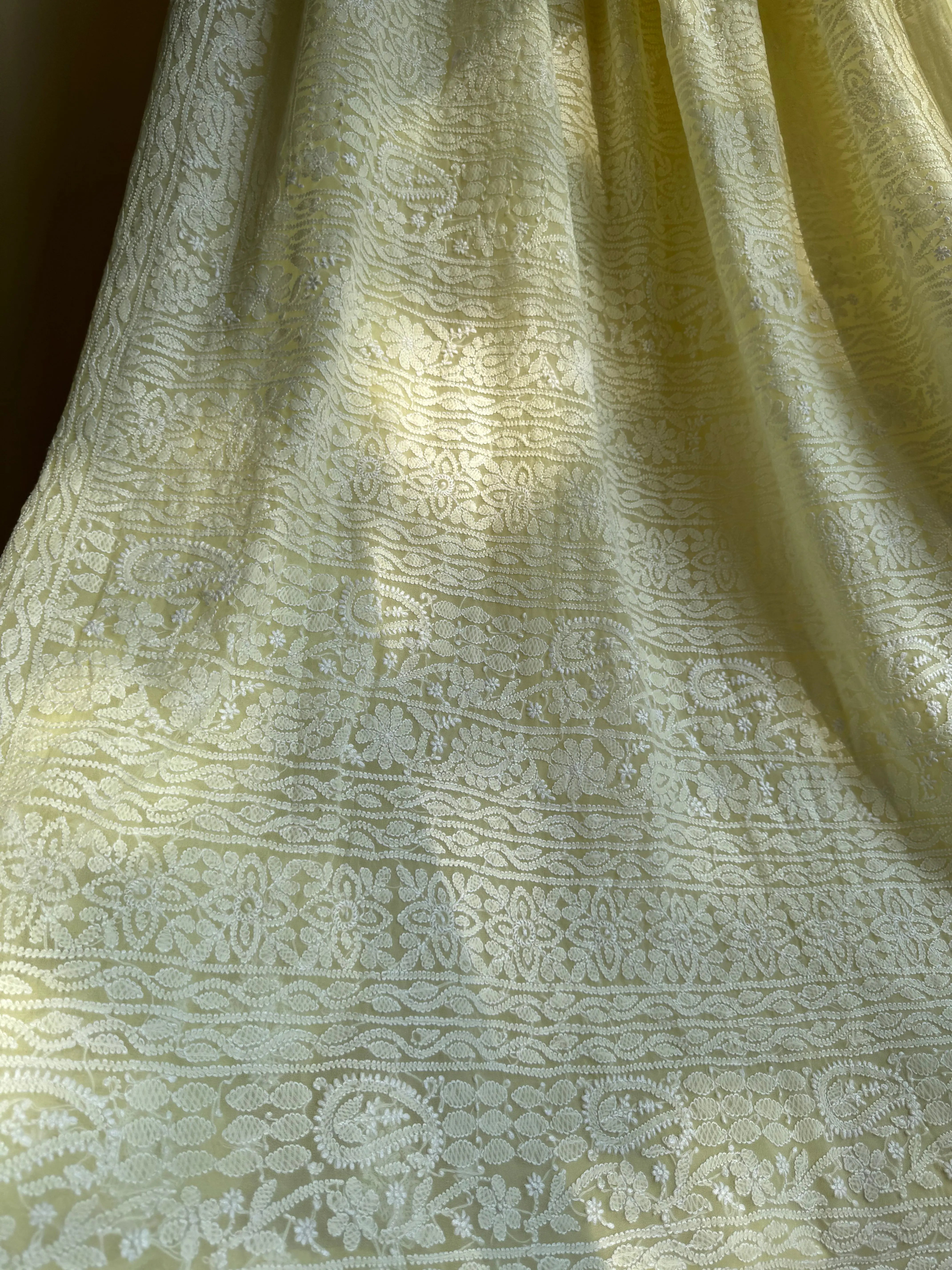 Georgette Chikankari saree in Lemon Yellow ARIAA CHIKANKARI 