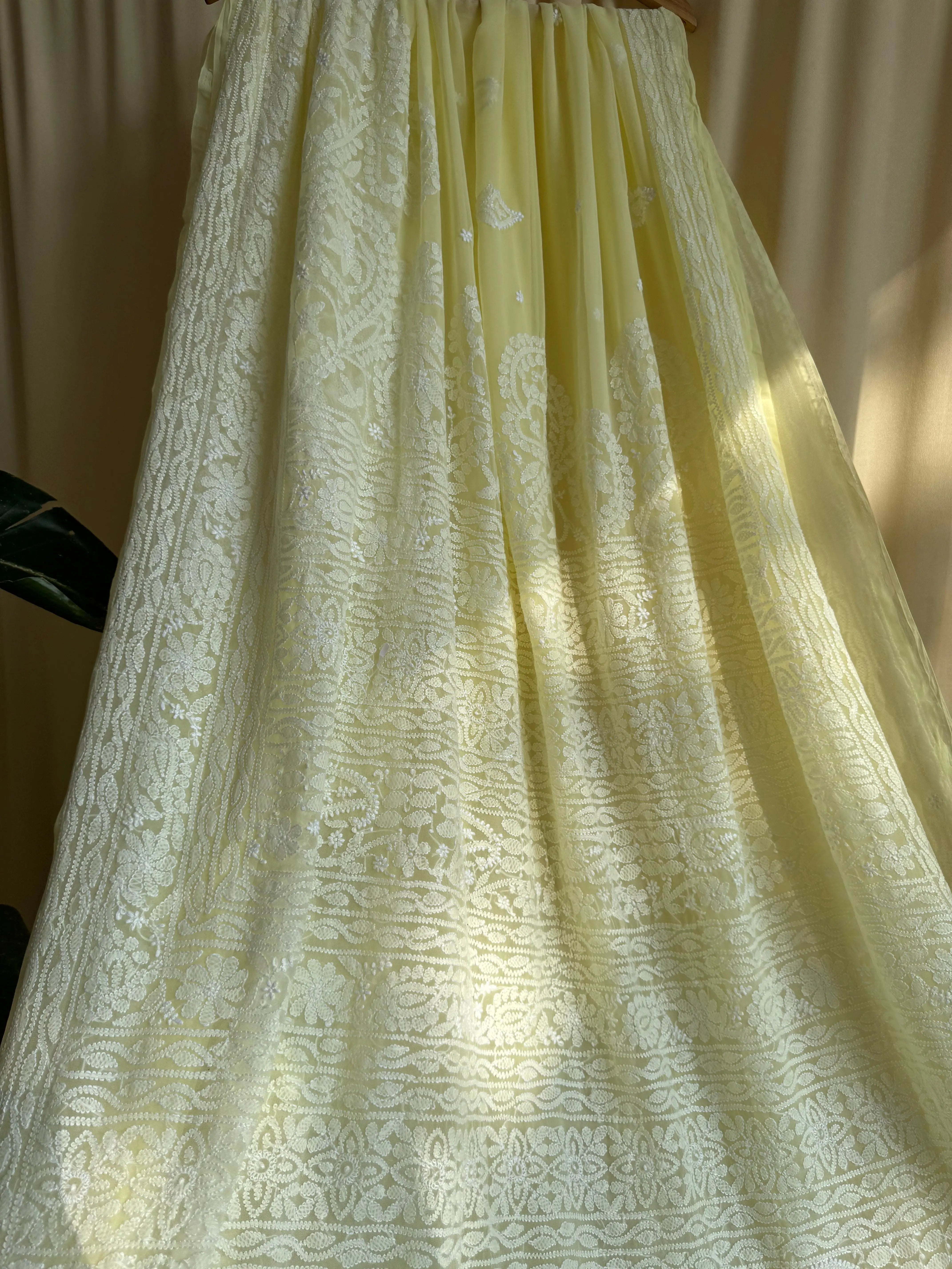 Georgette Chikankari saree in Lemon Yellow ARIAA CHIKANKARI 