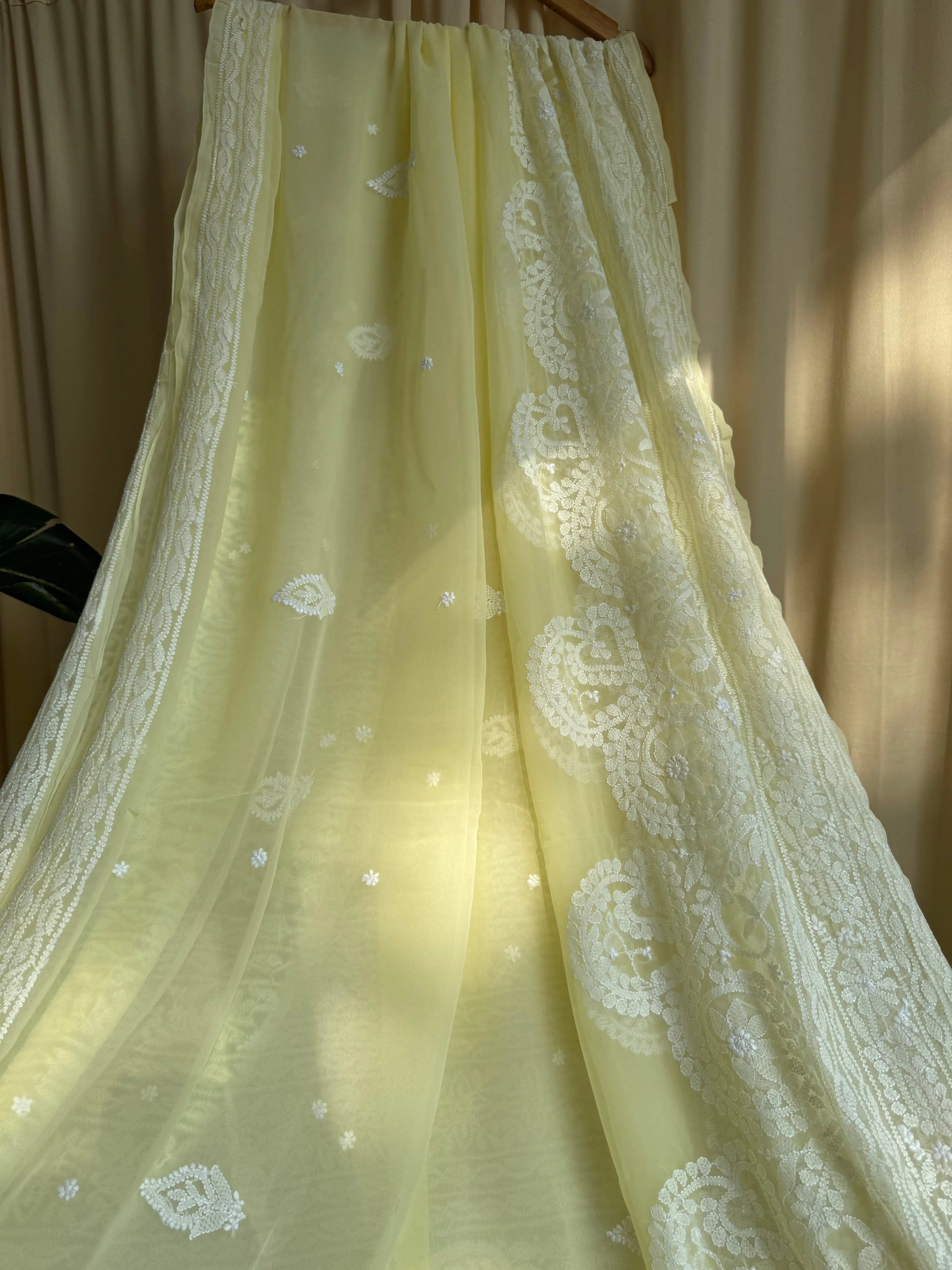 Georgette Chikankari saree in Lemon Yellow ARIAA CHIKANKARI 