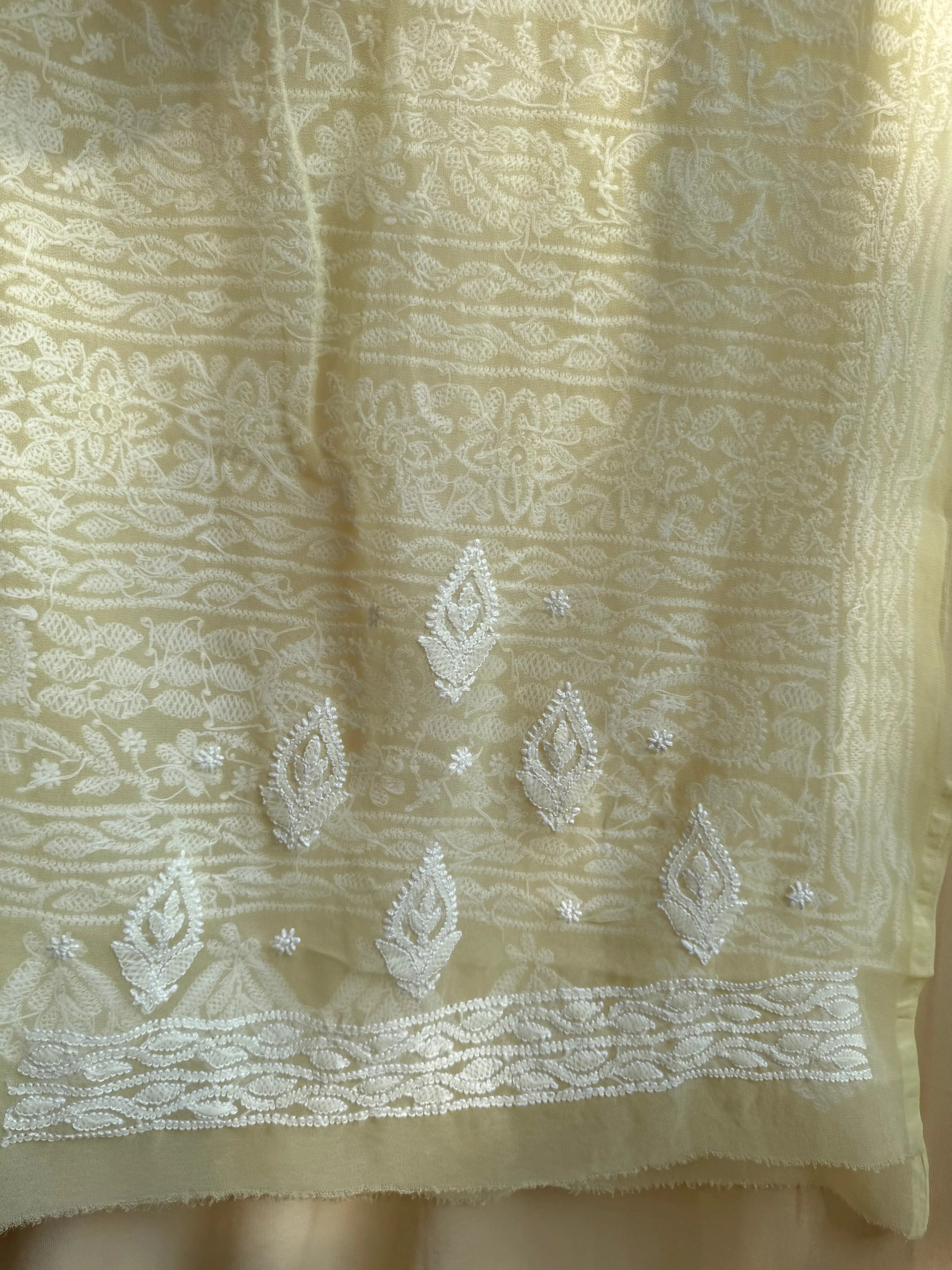 Georgette Chikankari saree in Lemon Yellow ARIAA CHIKANKARI 