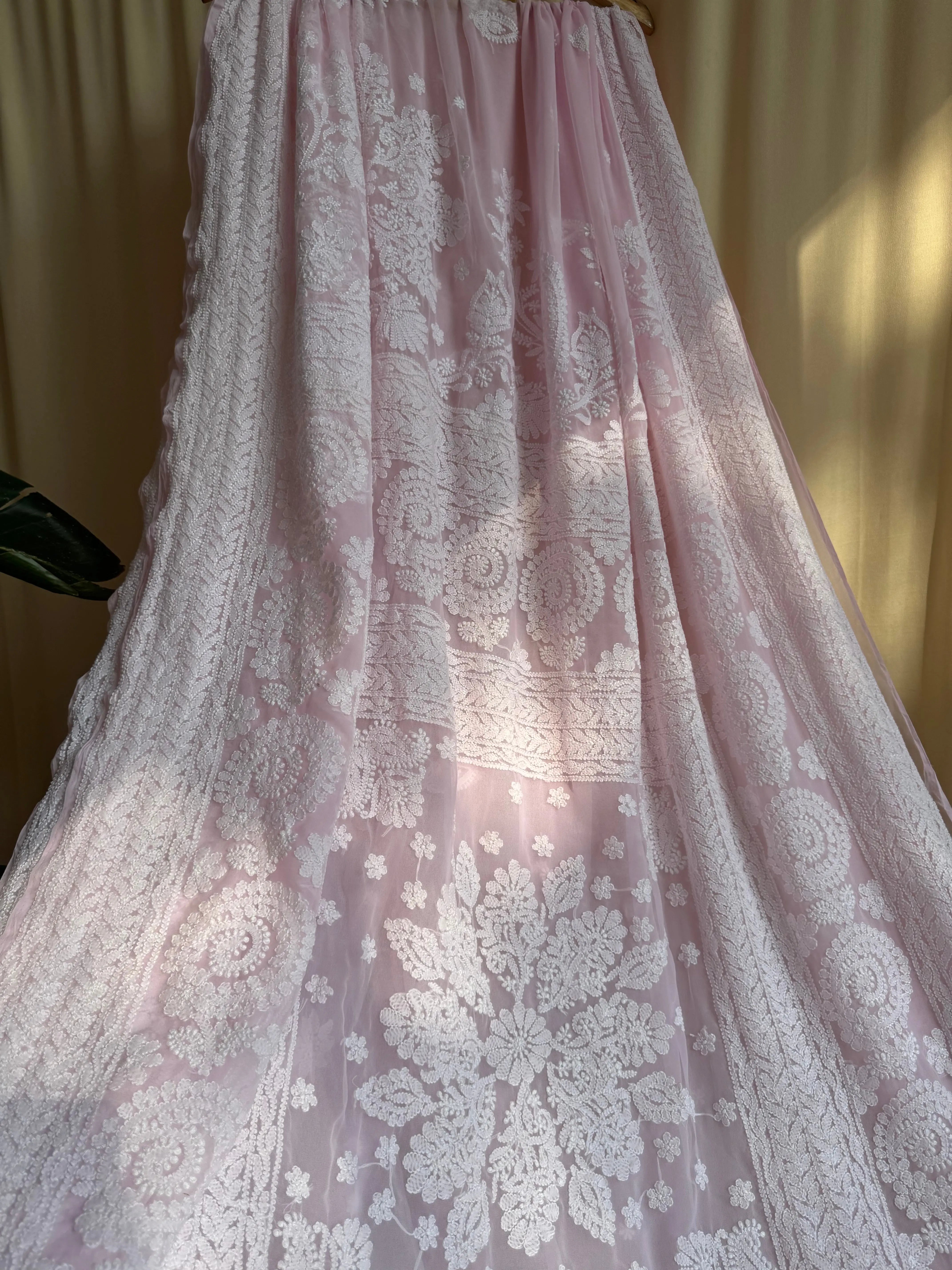 Georgette Chikankari saree in Pink ARIAA CHIKANKARI 