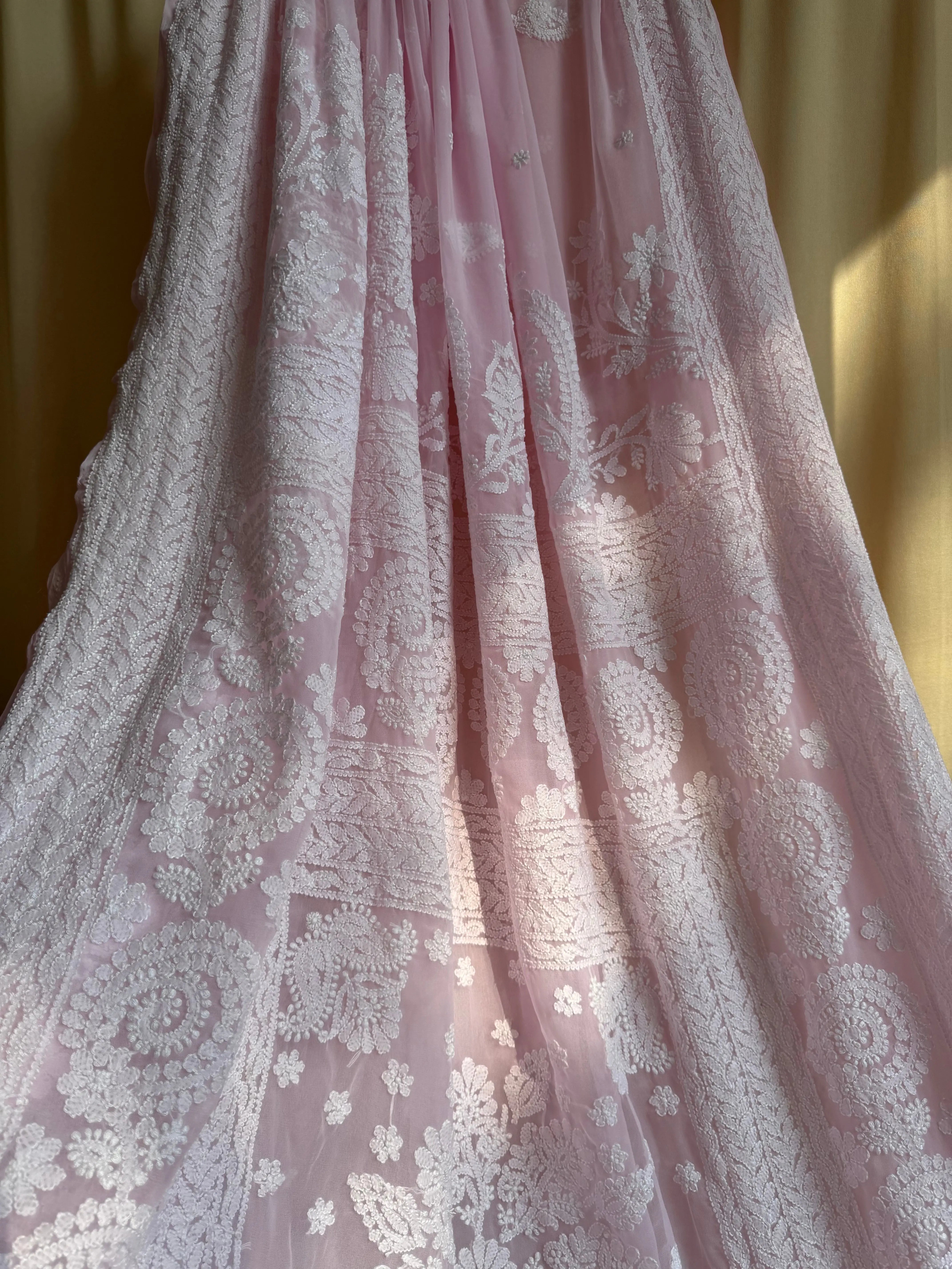 Georgette Chikankari saree in Pink ARIAA CHIKANKARI 