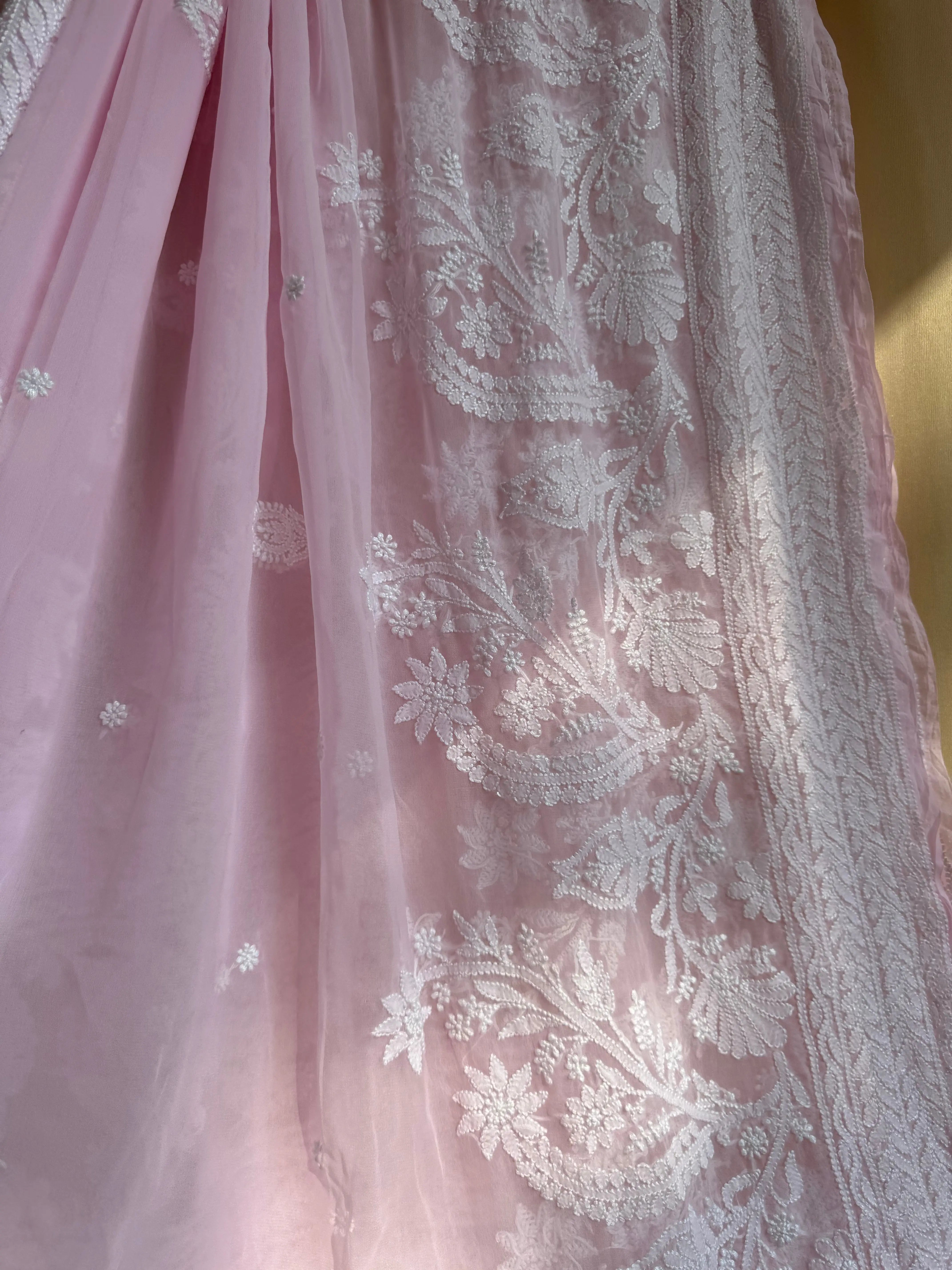 Georgette Chikankari saree in Pink ARIAA CHIKANKARI 