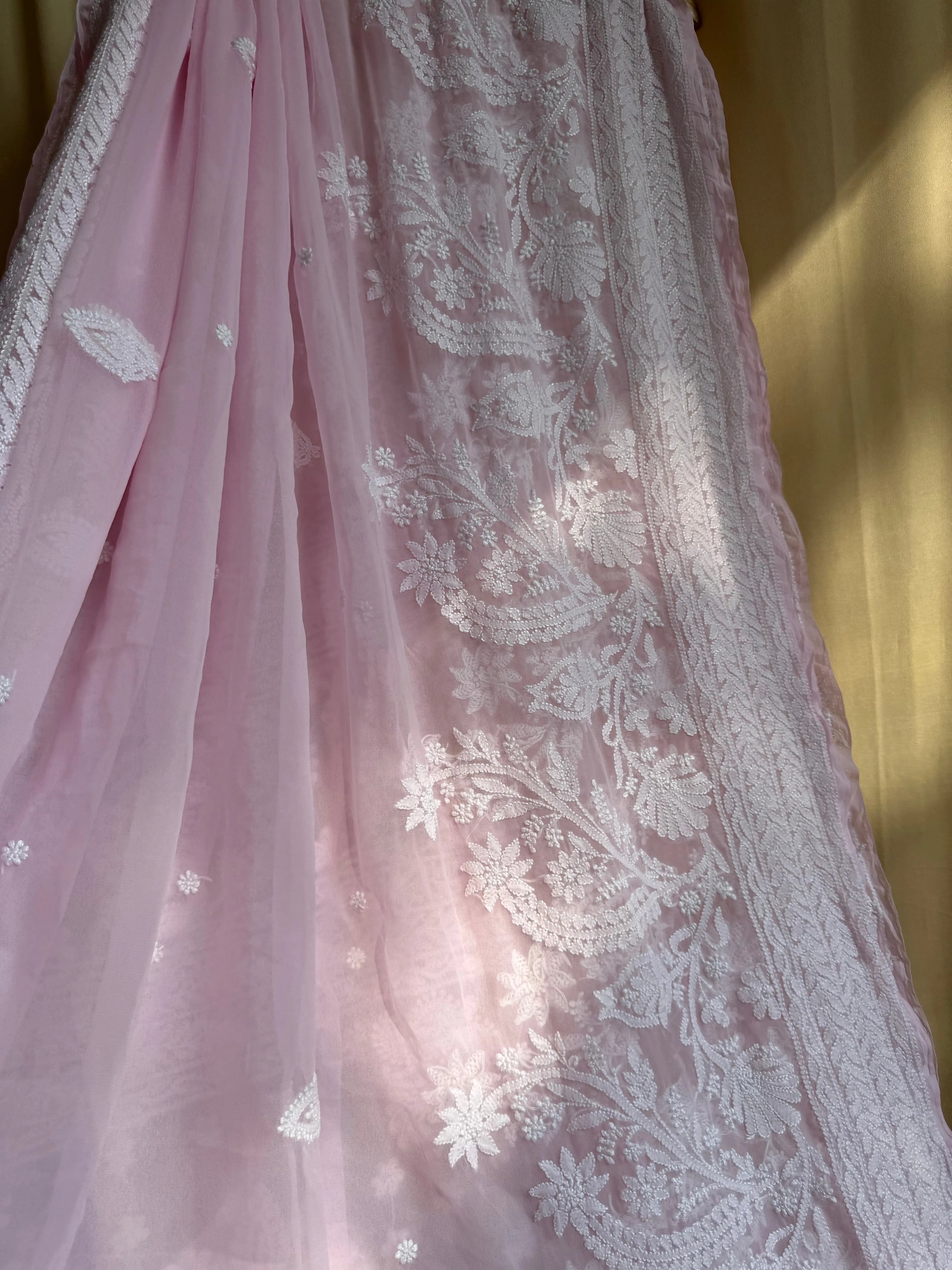 Georgette Chikankari saree in Pink ARIAA CHIKANKARI 