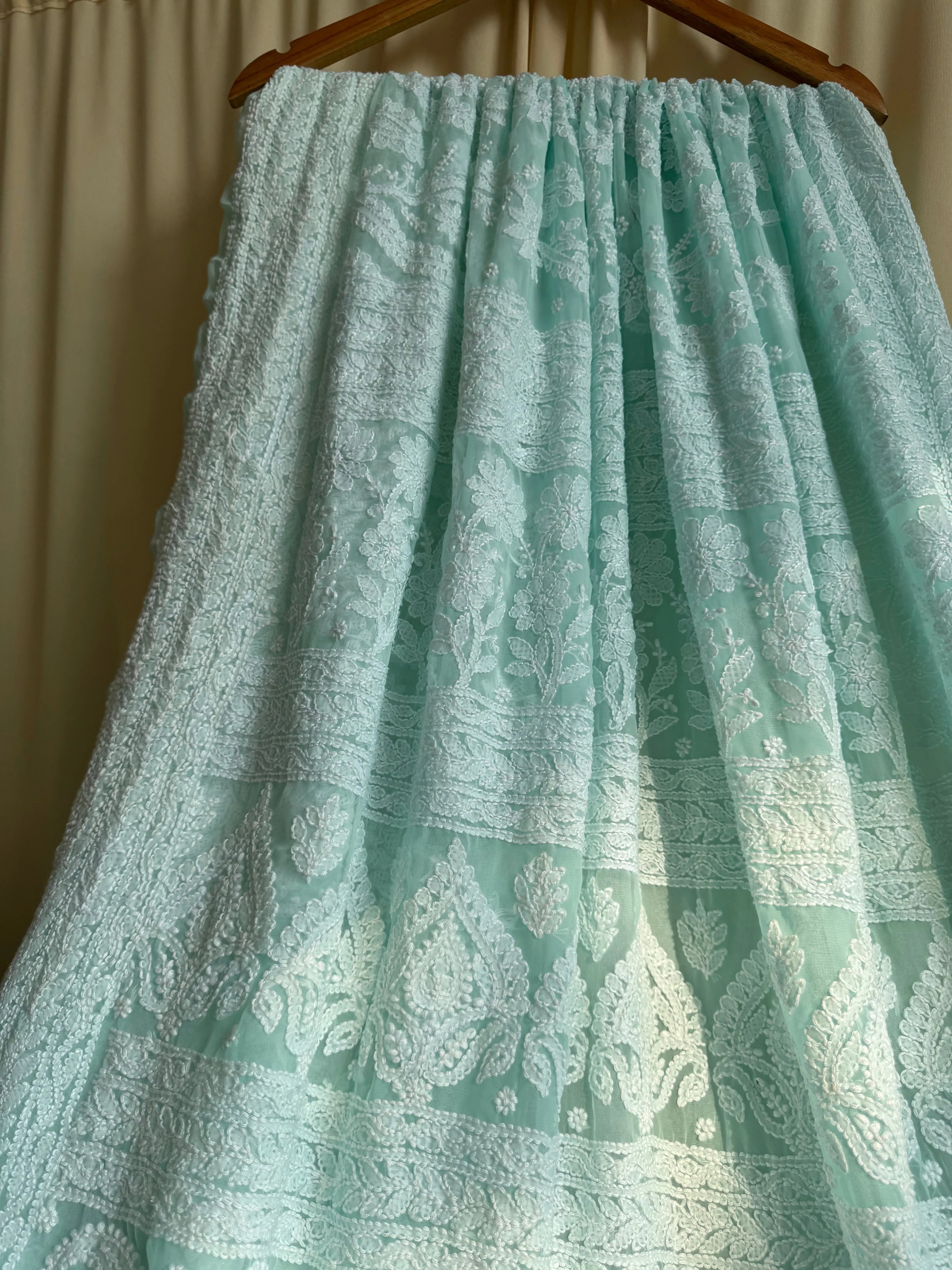 Georgette Chikankari saree in Sea Green ARIAA CHIKANKARI 