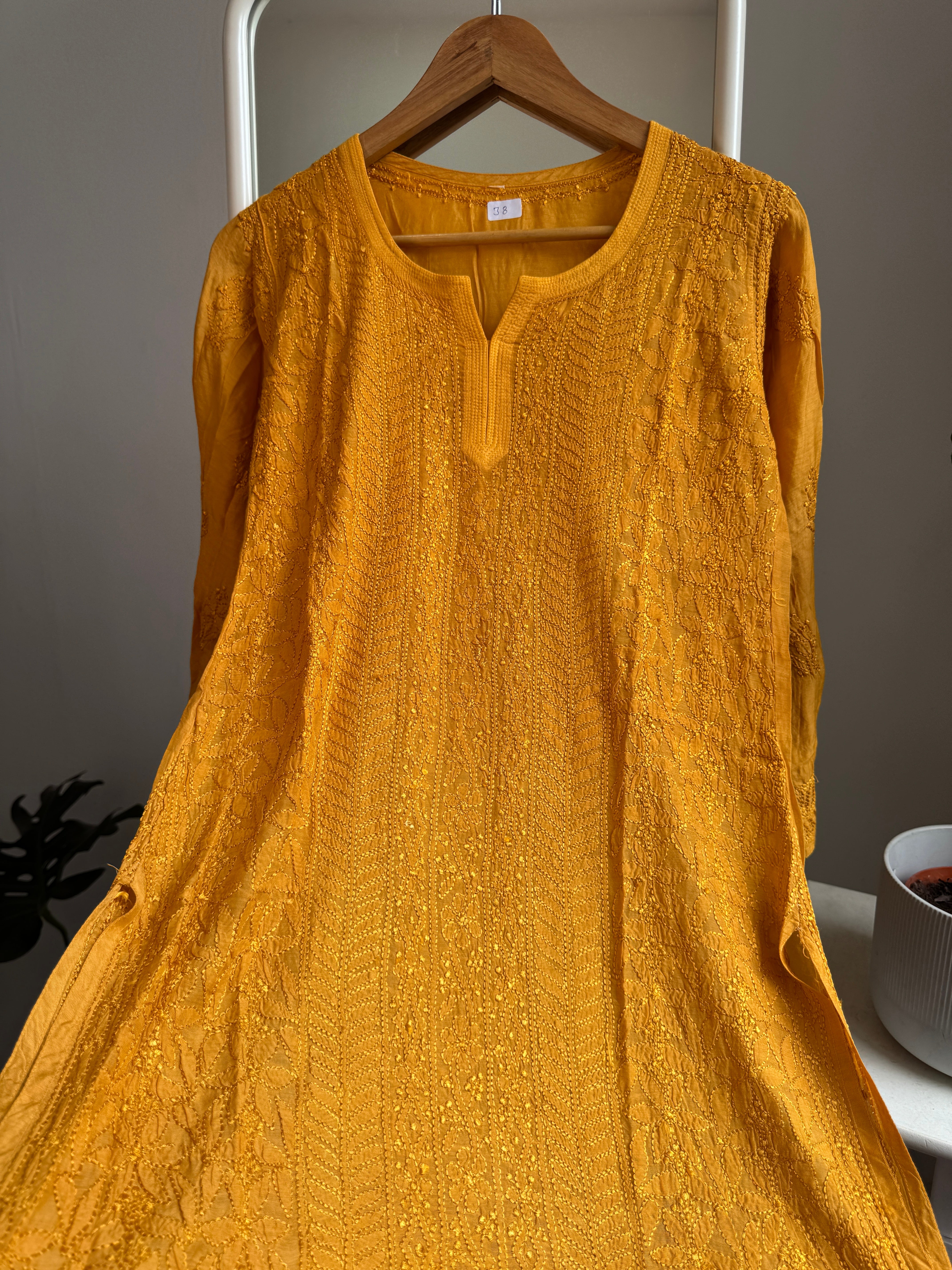 Chikankari Muslin short Top in Mustard Yellow - HOOR Collection ARIAA CHIKANKARI 