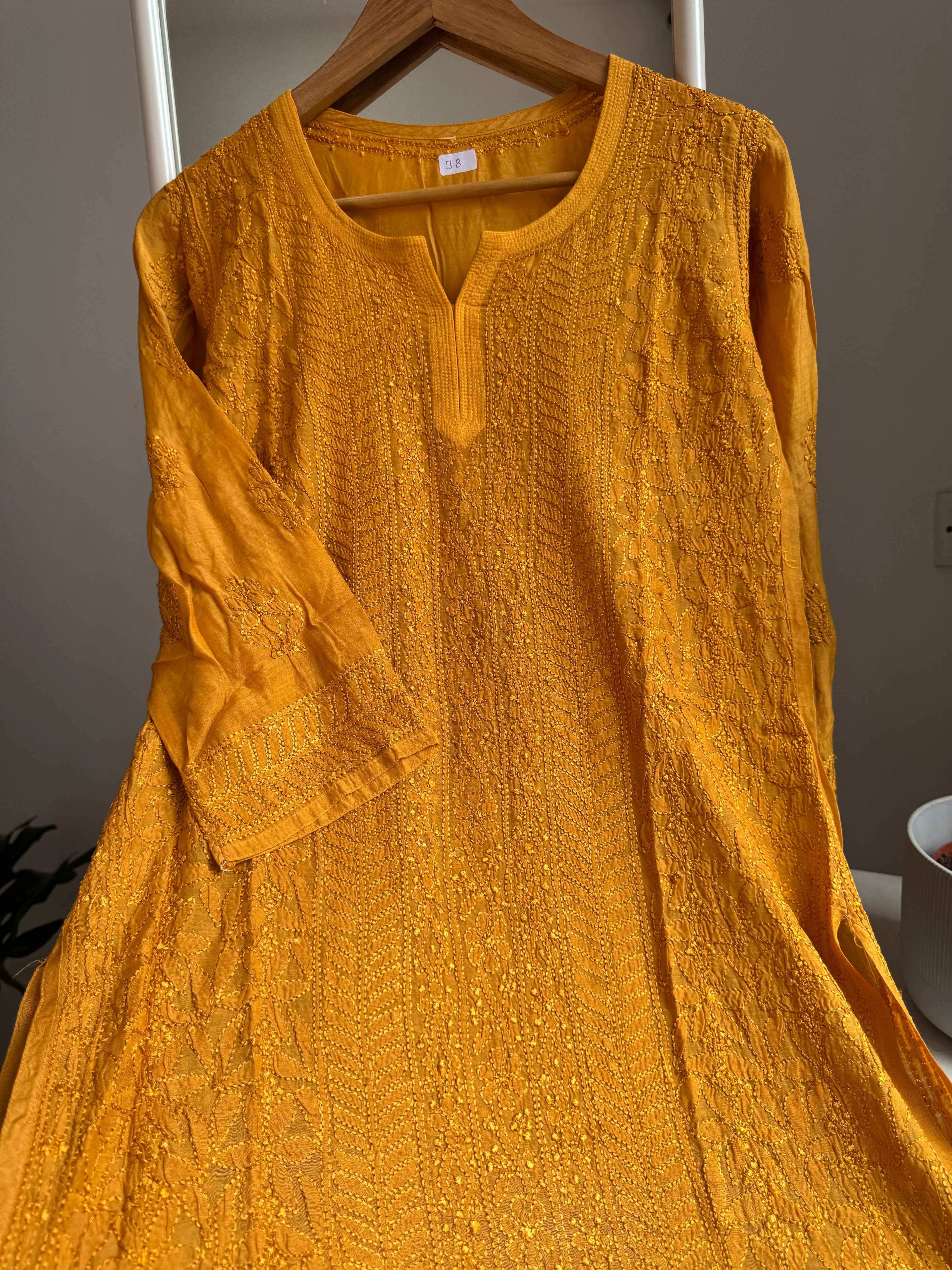Chikankari Muslin short Top in Mustard Yellow - HOOR Collection ARIAA CHIKANKARI 