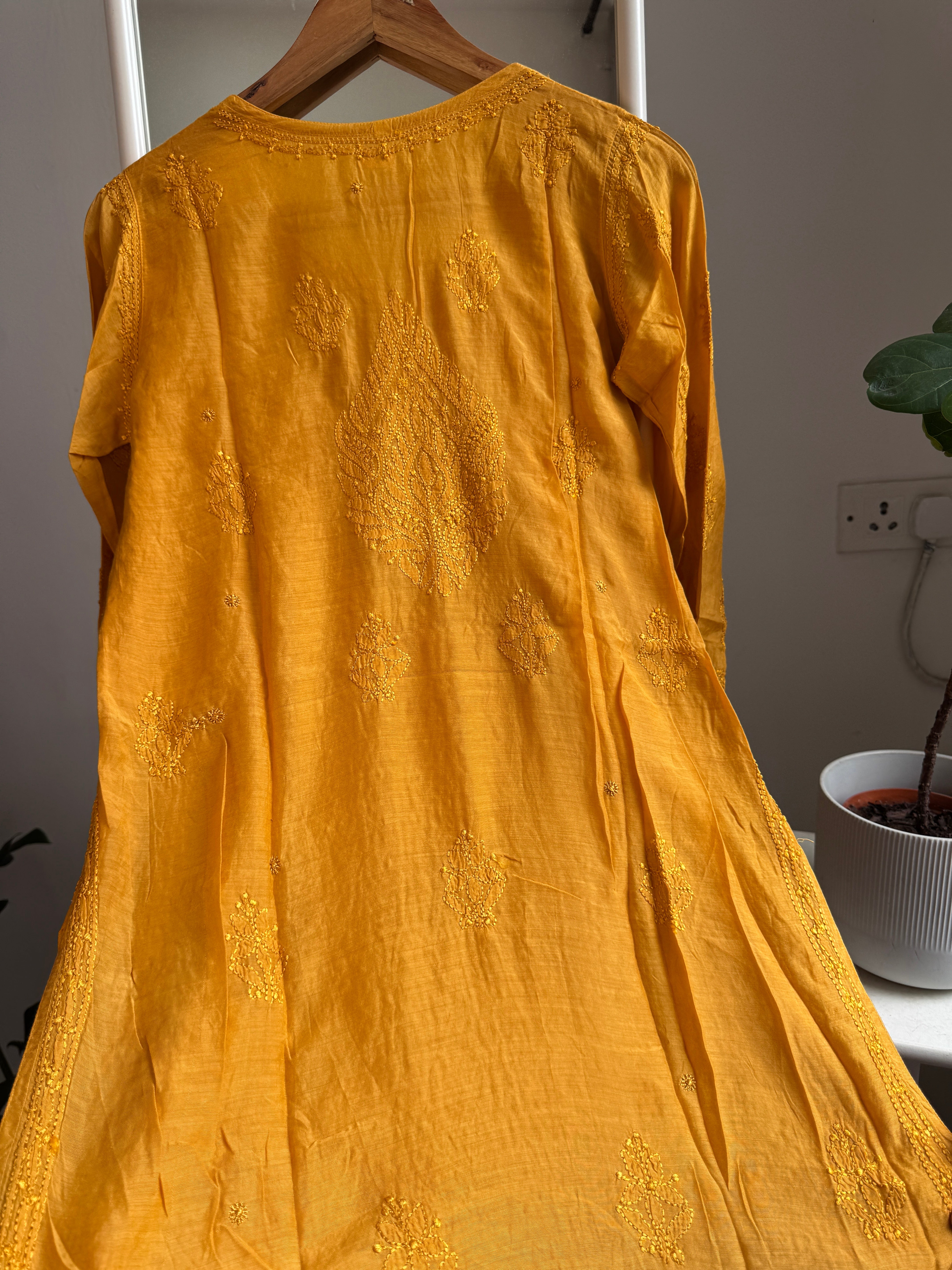 Chikankari Muslin short Top in Mustard Yellow - HOOR Collection ARIAA CHIKANKARI 