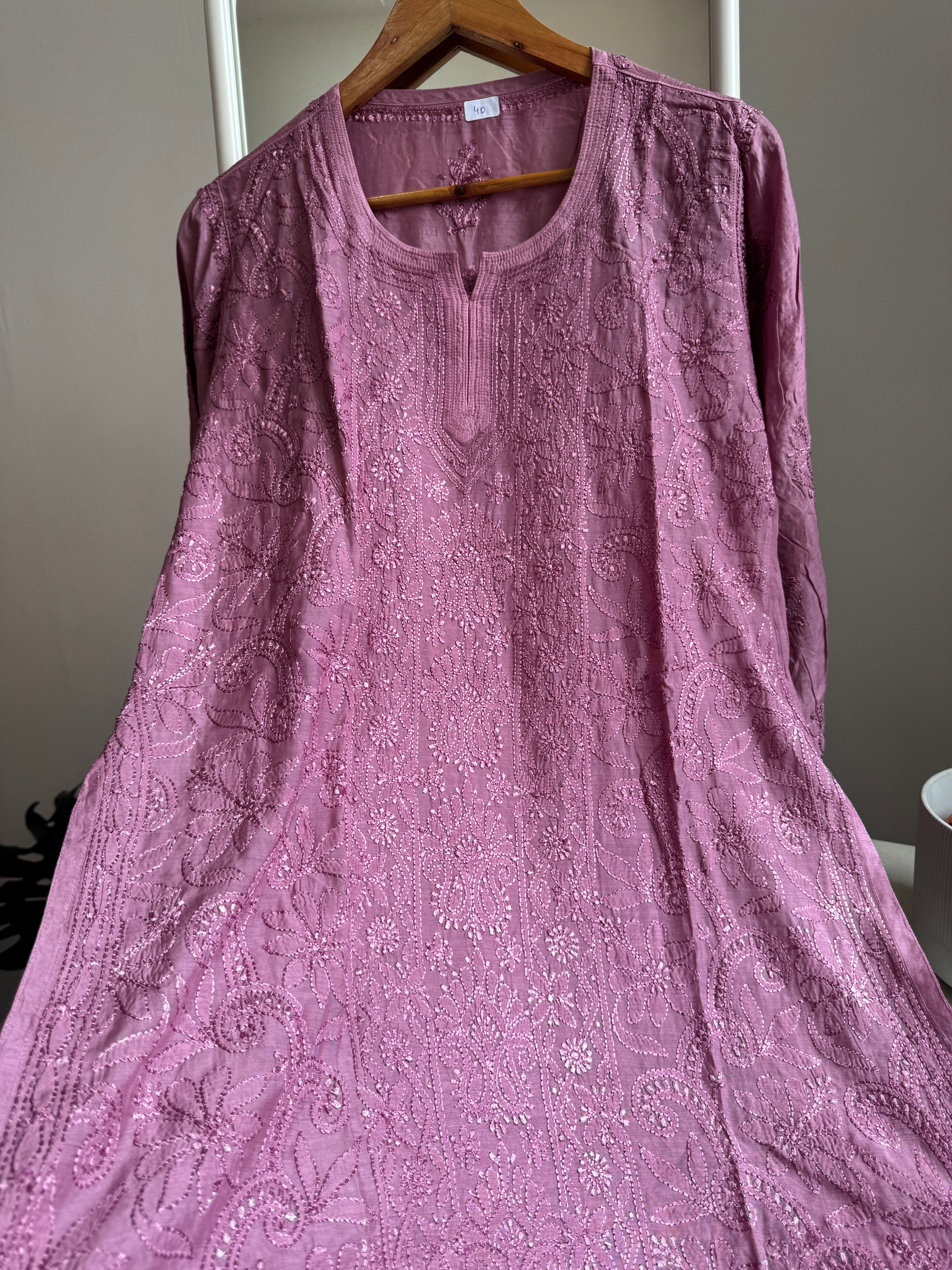 Chikankari Muslin short Top in Light Purple  - HOOR Collection ARIAA CHIKANKARI 