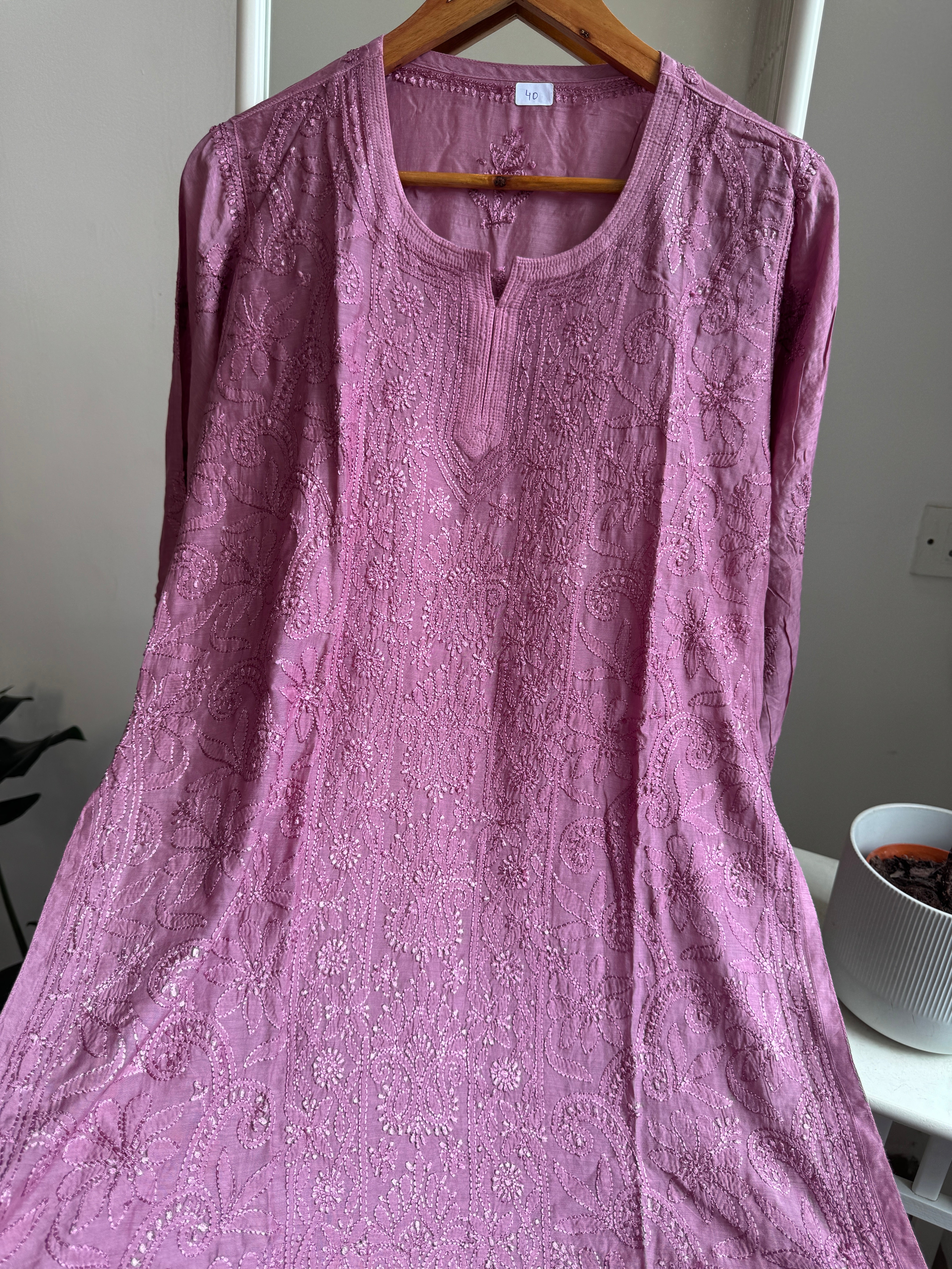 Chikankari Muslin short Top in Light Purple  - HOOR Collection ARIAA CHIKANKARI 