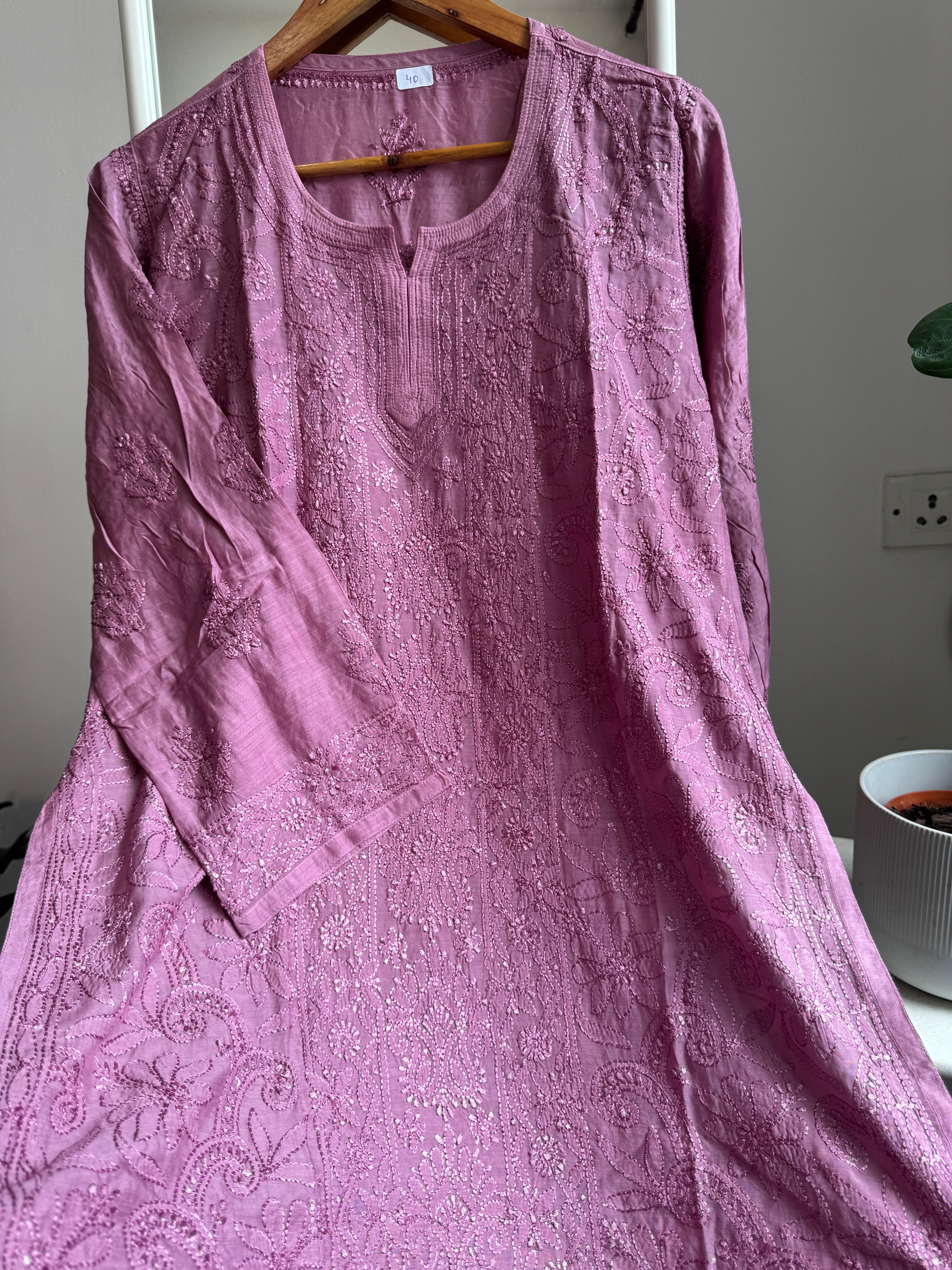 Chikankari Muslin short Top in Light Purple  - HOOR Collection ARIAA CHIKANKARI 