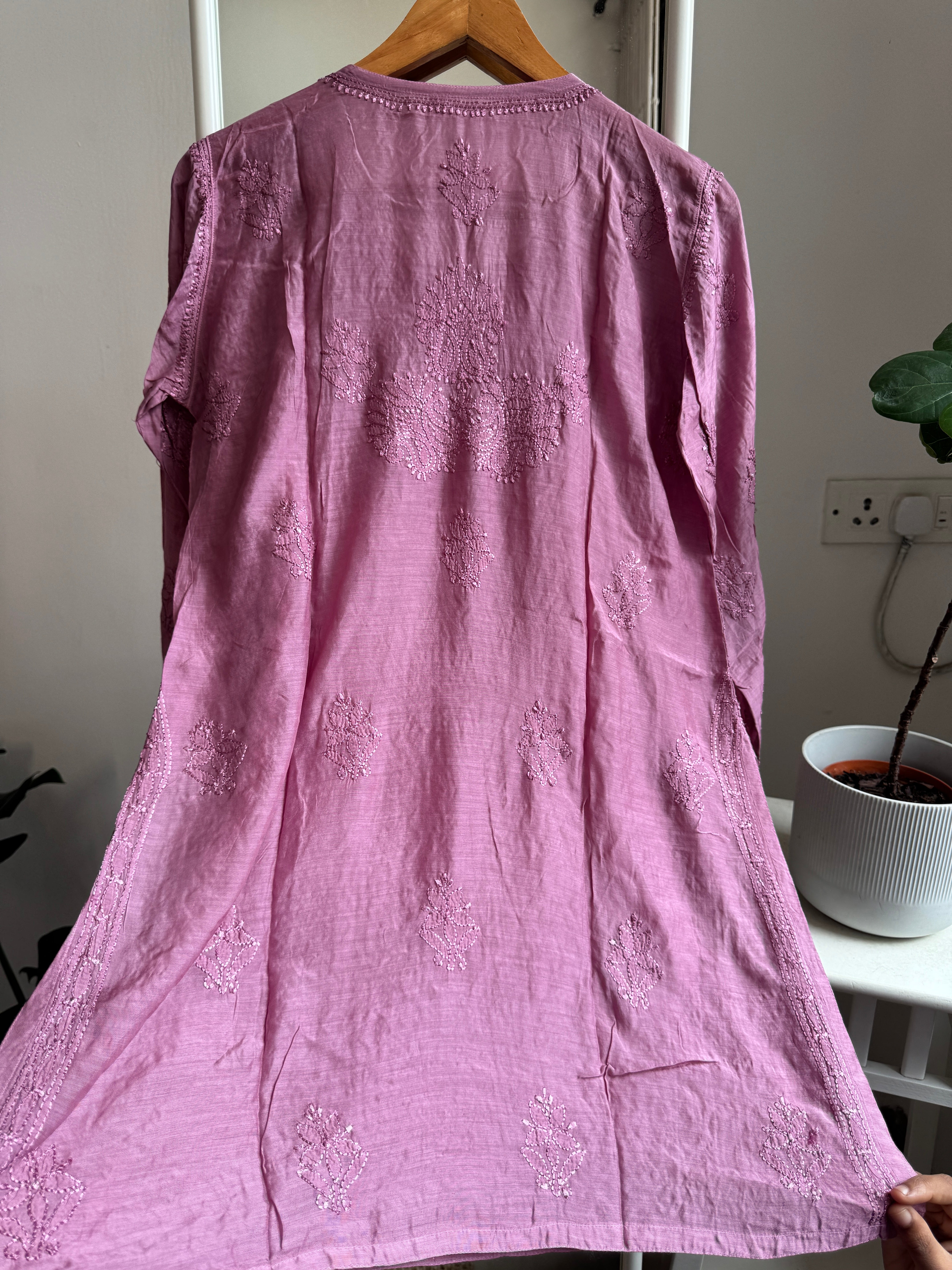 Chikankari Muslin short Top in Light Purple  - HOOR Collection ARIAA CHIKANKARI 